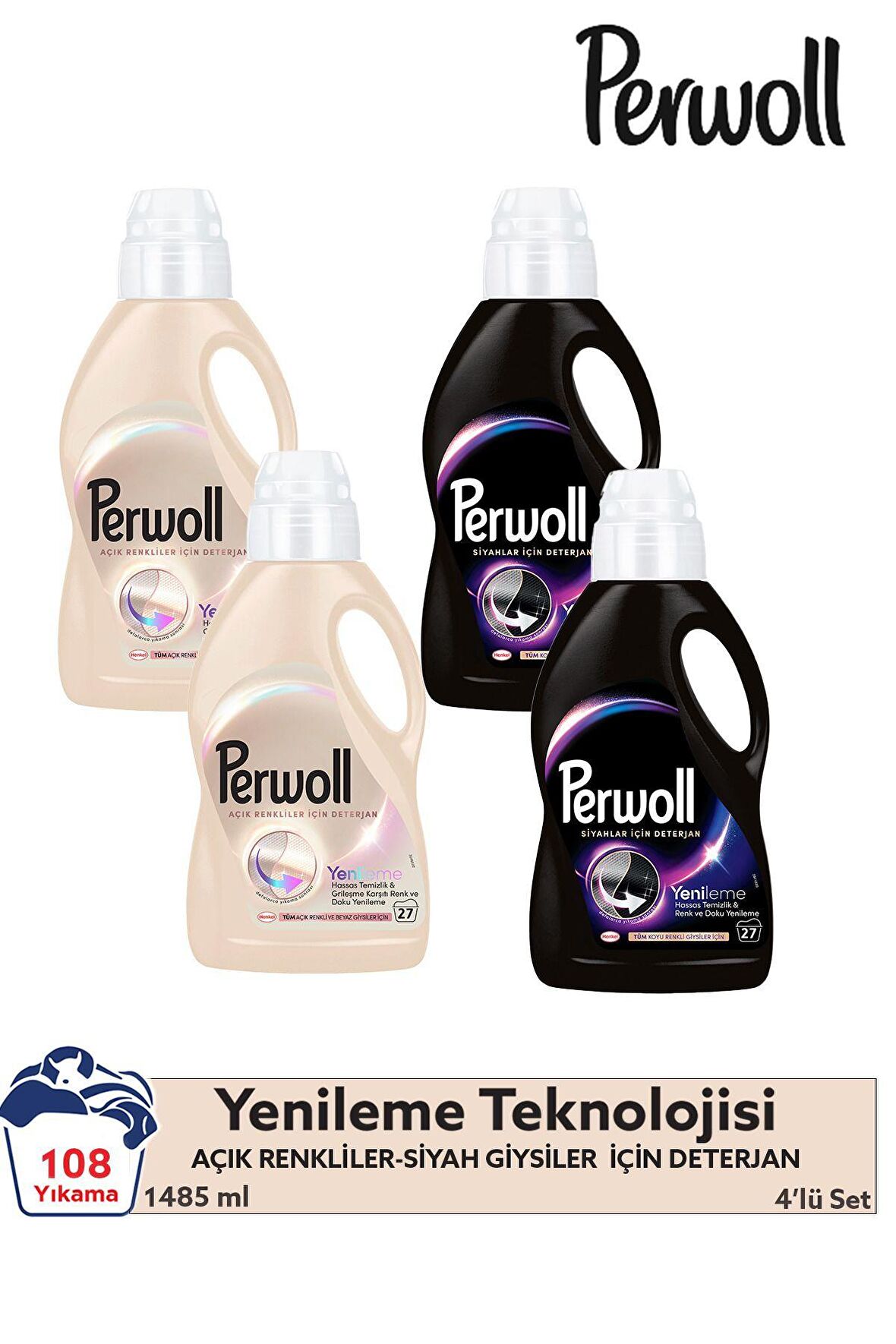 Yenileme Siyahlar 2x1.485 ml 27 Yıkama & Beyazlar 2x1.485 ml 27 Yıkama 3'lü Set(108 Yıkama)