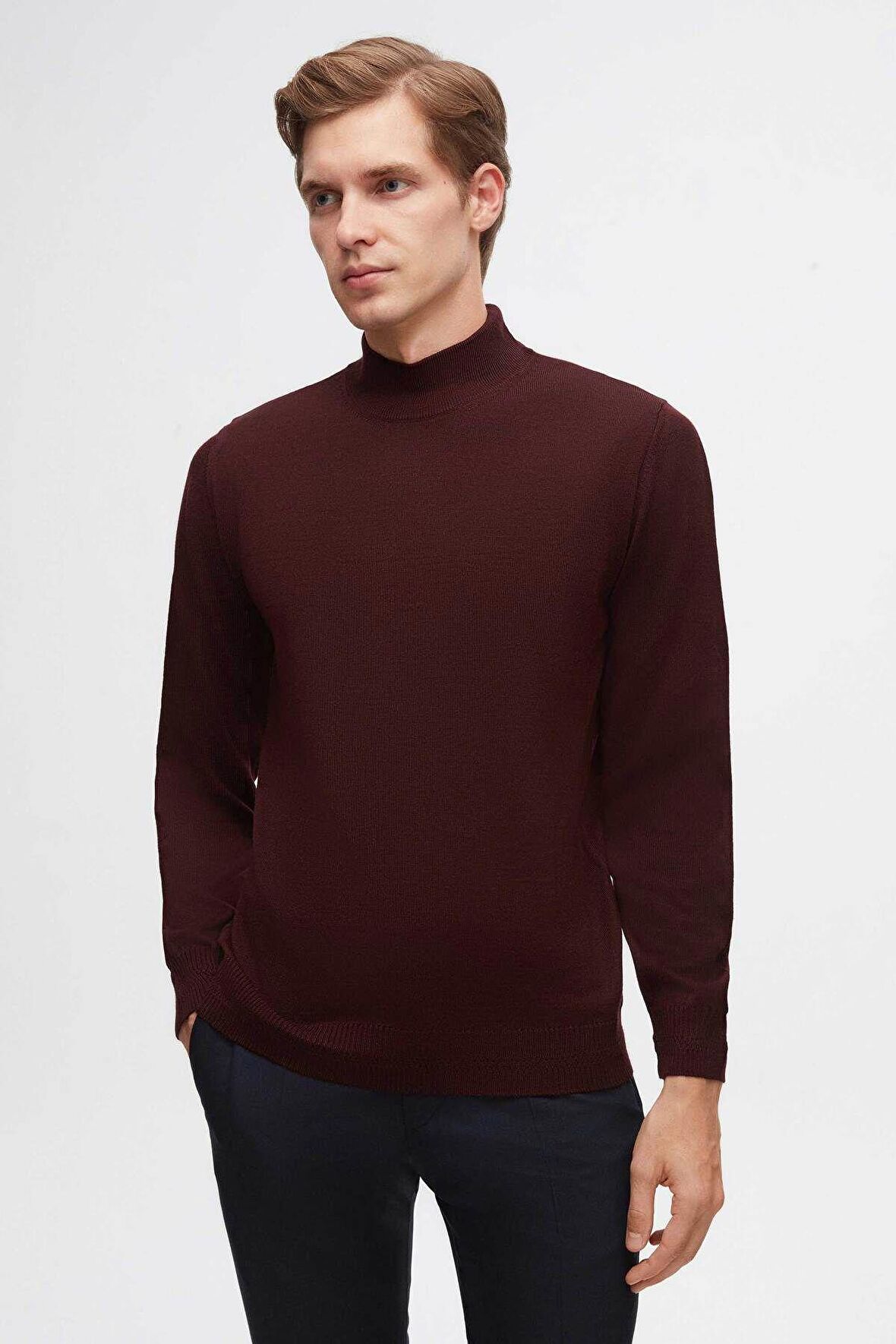 Ds Damat Regular Fit Bordo Düz Örgü Kazak 3HF062436275M