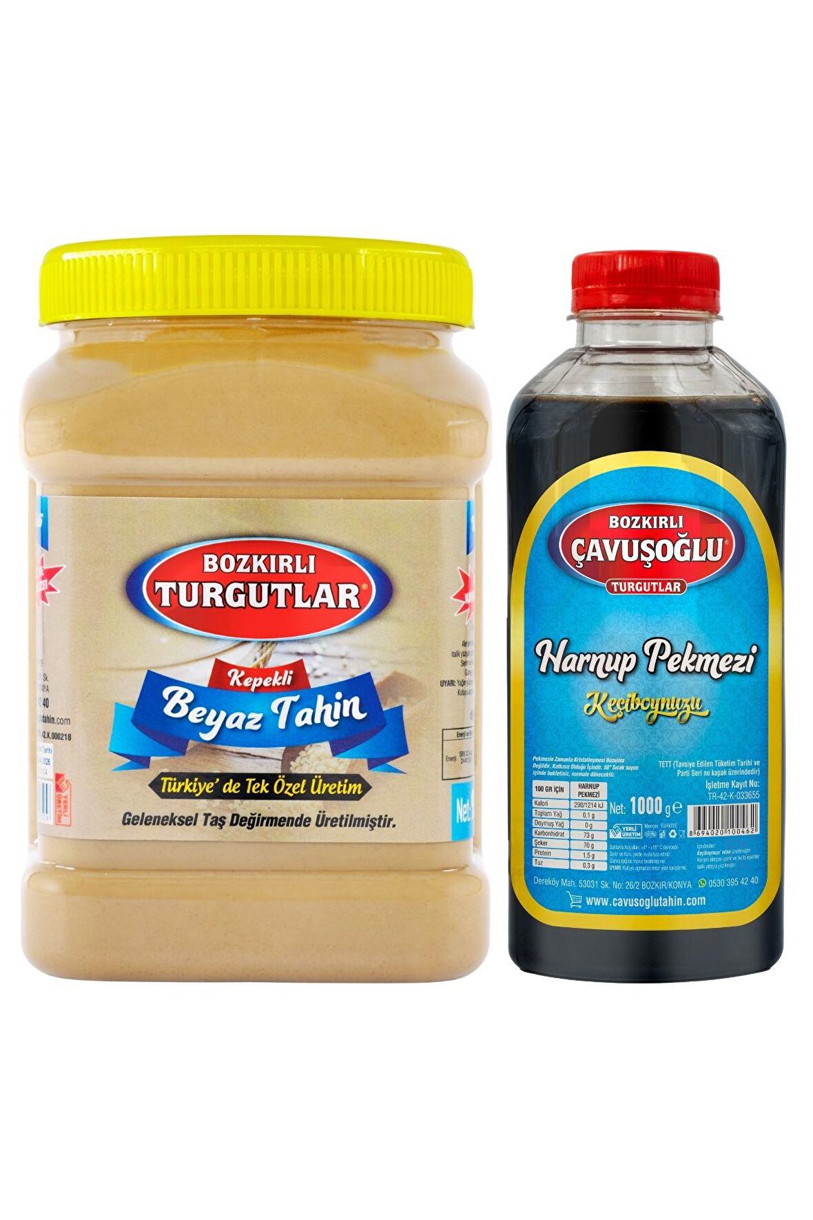 Tek Kavrulmuş  Kepekli Beyaz Tahin 930 g + Keçiboynuzu Harnup Pekmezi 1000g