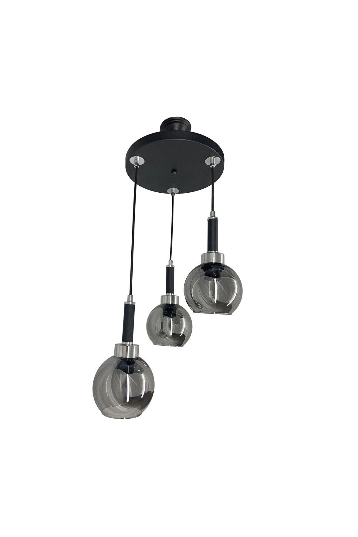 Yalova Siyah 3'lü Füme Camlı Avize | Kaliteli Modern Metal Avize