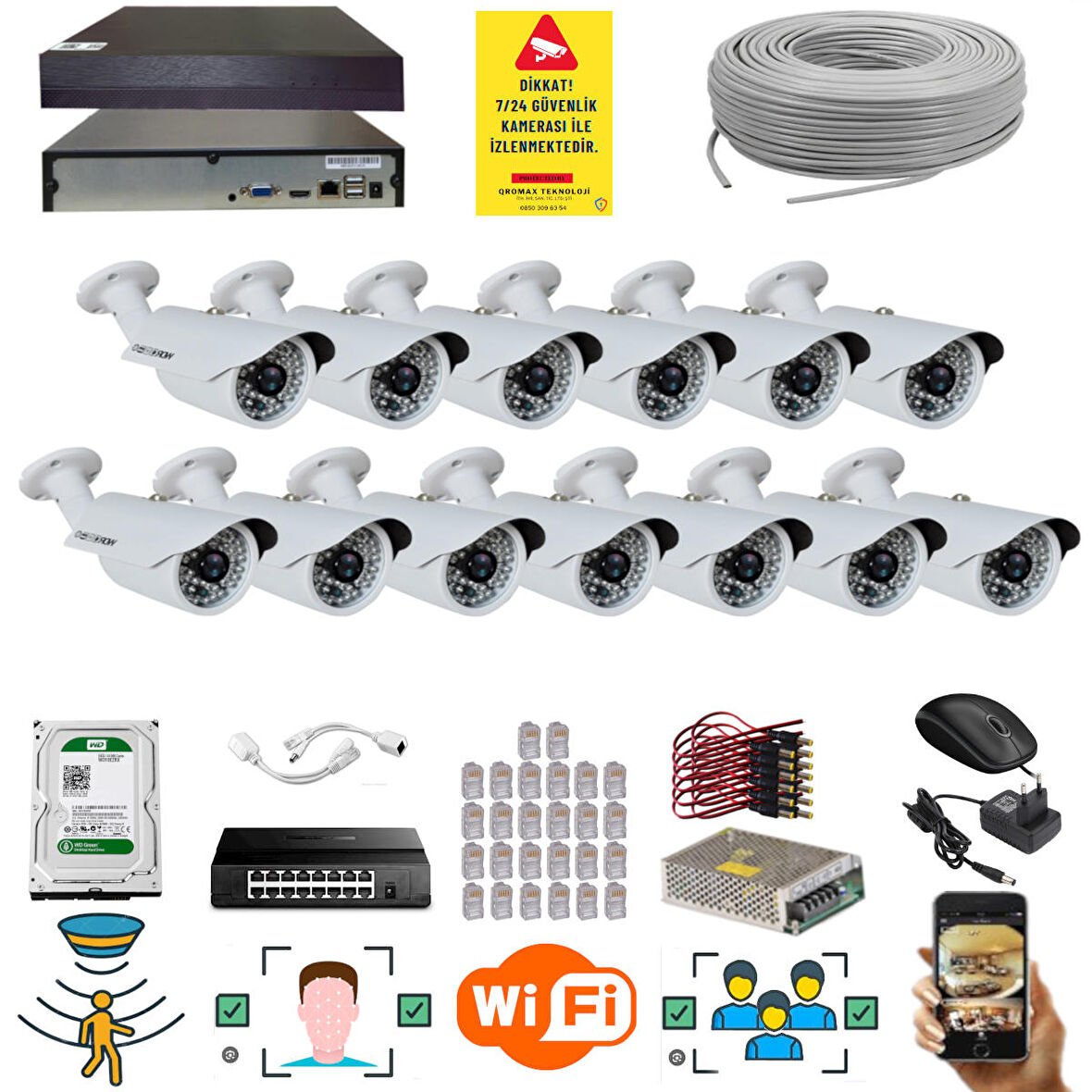 13 Kameralı Set - 5 Mp 1940P Sensör 6 Megapiksel Sony Lens Metal Kasa Ip Güvenlik Kamerası Seti