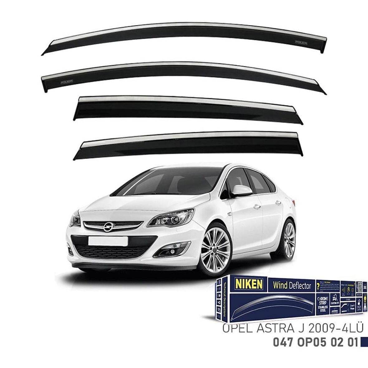 Opel Astra J Sedan Niken Kromlu Cam Rüzgarlığı 4lü Set 2009 ve Üstü