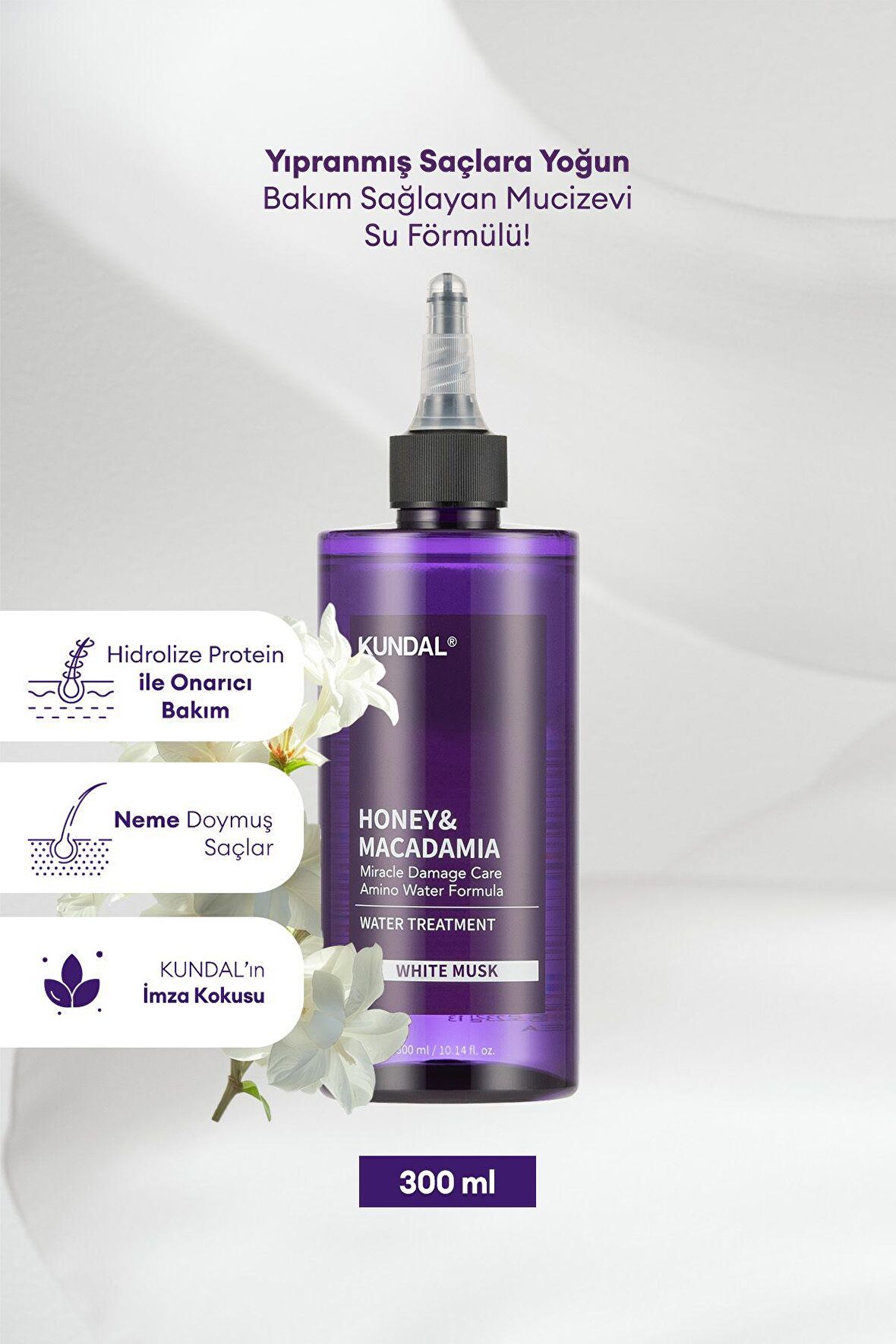 Yoğun Bakım Sağlayan Saç Toniği Kundal Miracle Damage Care Water Treatment 300ml (White Musk)