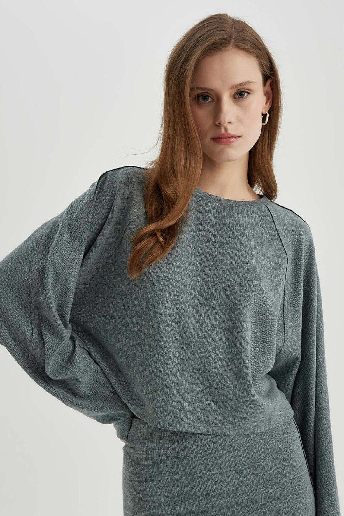 DeFacto Relax Fit Bisiklet Yaka Basic Düz Uzun Kollu Tişört C3118AX24SPGN1175