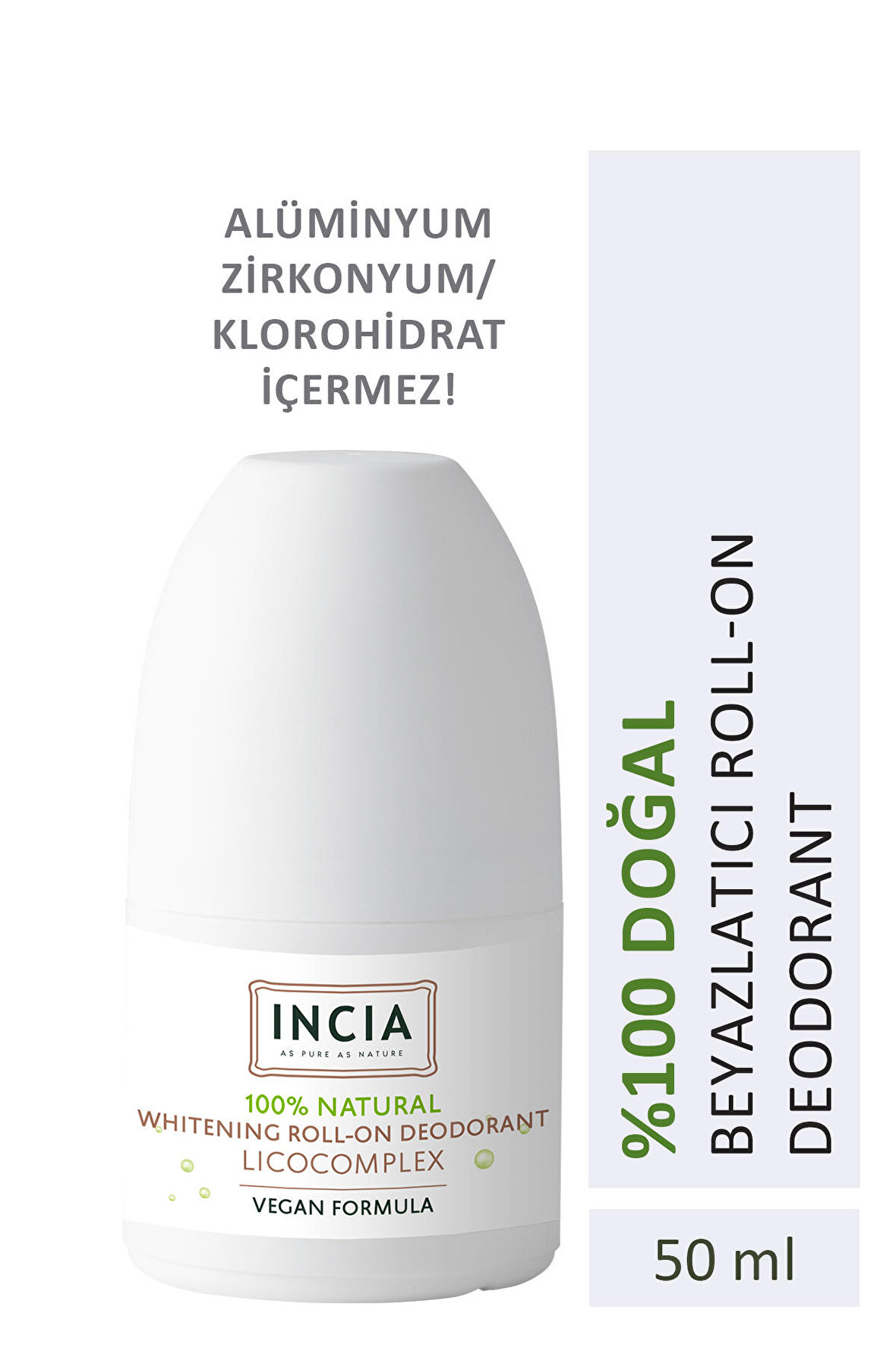 INCIA %100 Doğal Roll On Deodorant Beyazlatıcı Ter Kokusu Önleyici Lekesiz 50 ml