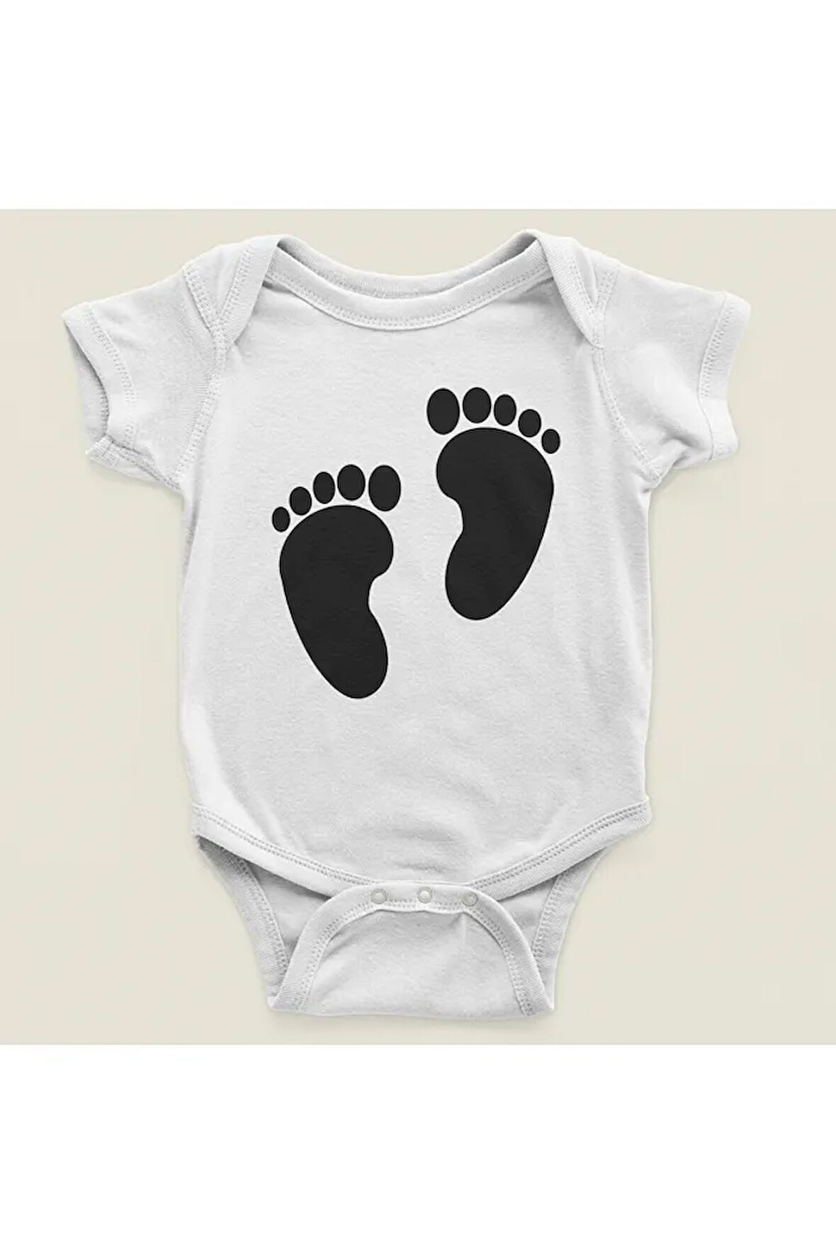 Tasarım Ayak İzi Baskılı Pamuklu Yumuşak Unisex Çıtçıtlı Body Zıbın