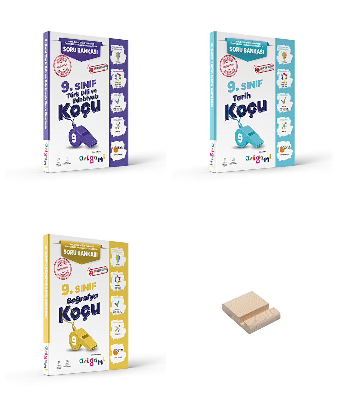 ORİGAMİ 9. Sınıf Edebiyat Tarih ve Coğrafya Soru Bankası 3lü Set + Telefon Standı  