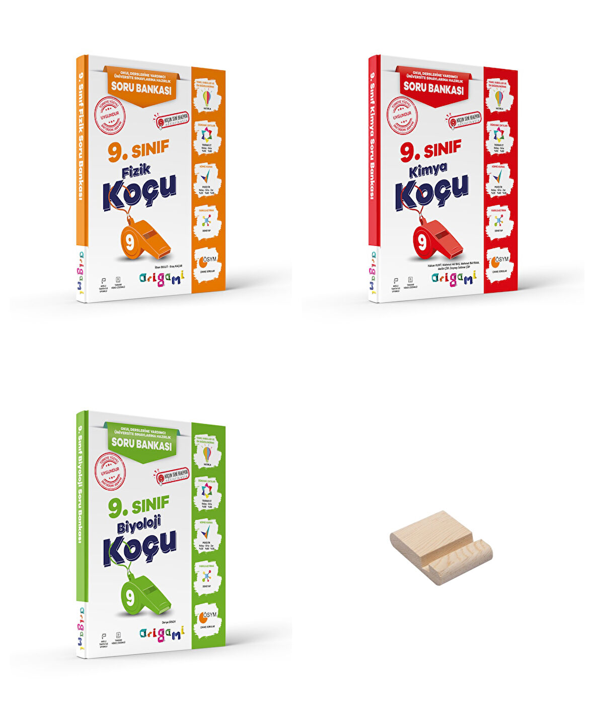 ORİGAMİ 9. Sınıf Fizik Kimya ve Biyoloji Soru Bankası 3lü Set + Telefon Standı