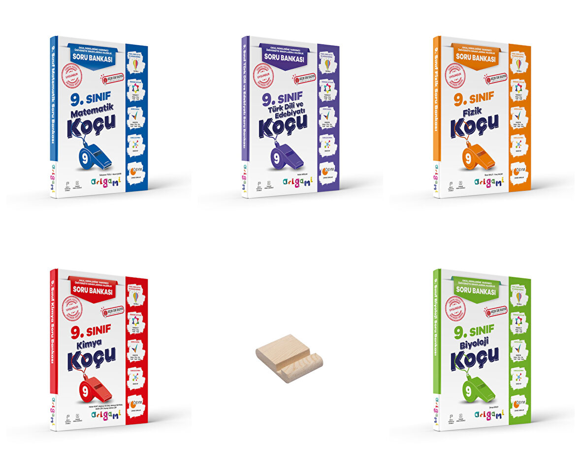 ORİGAMİ 9. Sınıf Matematik Edebiyat Fizik Kimya ve Biyoloji 5li Set + Telefon Standı