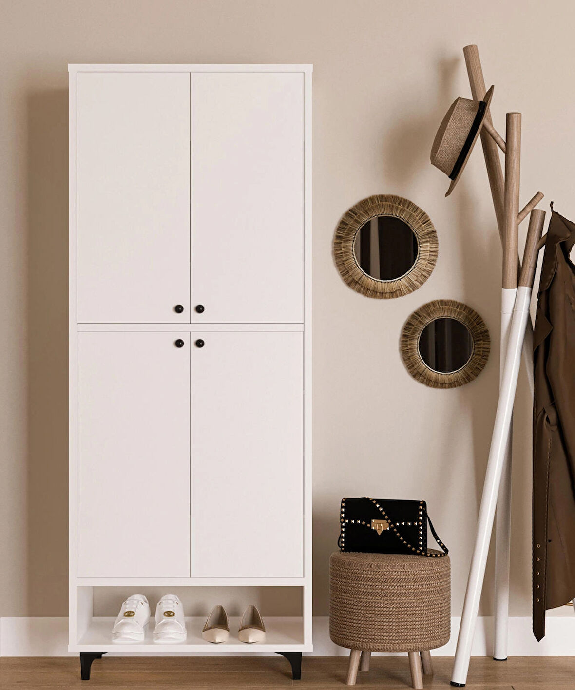 9 Raflı 4 Kapaklı Modern Ayakkabılık , Kiler Dolabı , Çok Amaçlı Dolap