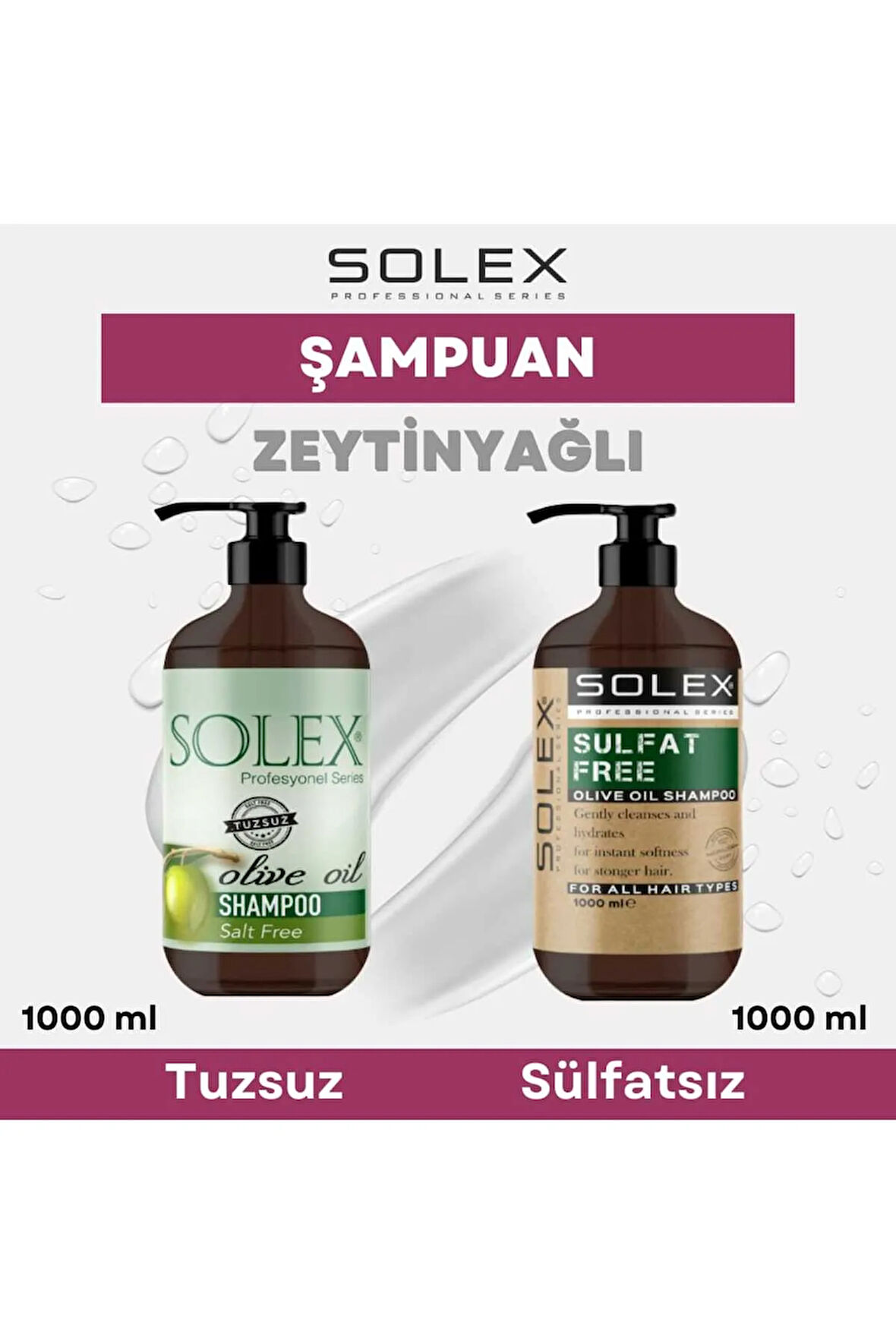Sülfatsız Zeytin Yağlı Şampuan 1.000 ml+ Tuzsuz Zeytin Yağlı Şampuan 1.000 ml