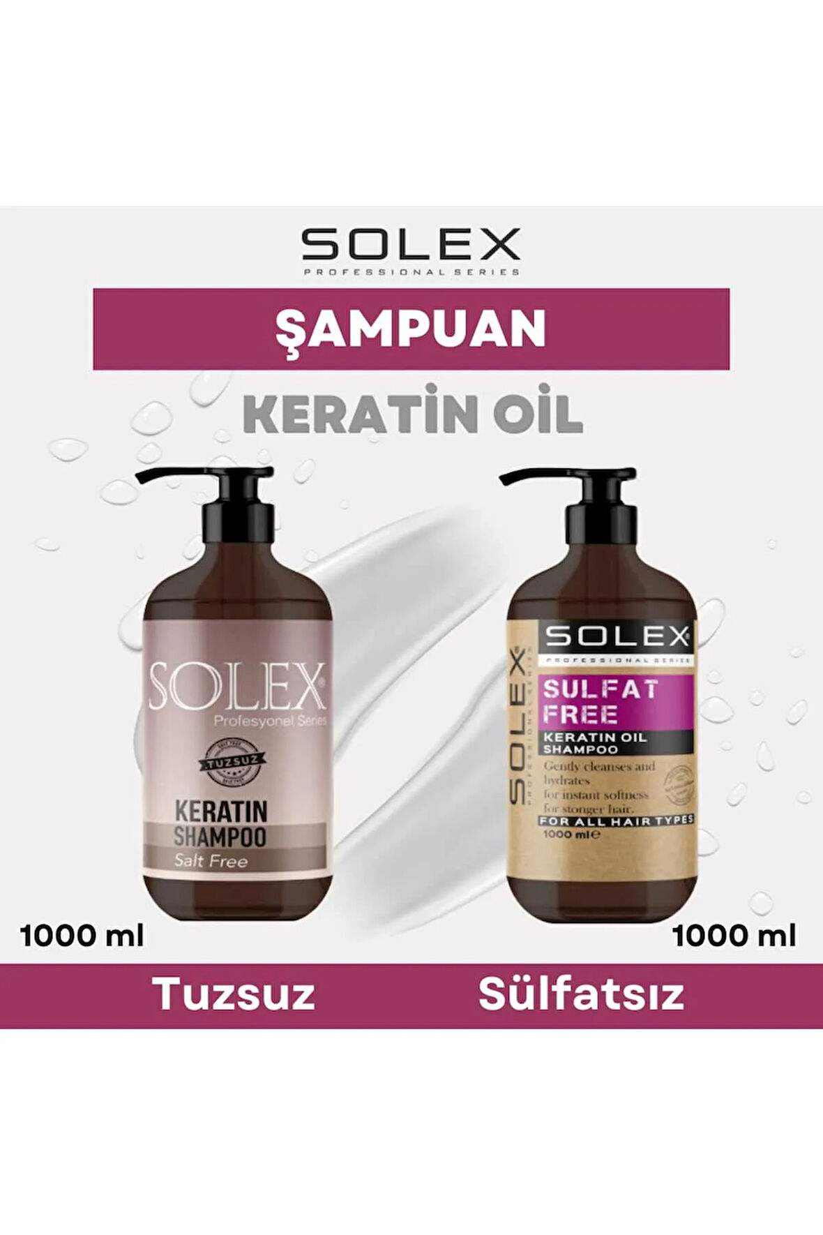 Tuzsuz Professıonal Serıes Keratin Özlü Şampuan 1.000 Ml+ Sülfatsız Keratin Şampuan 1000 ML