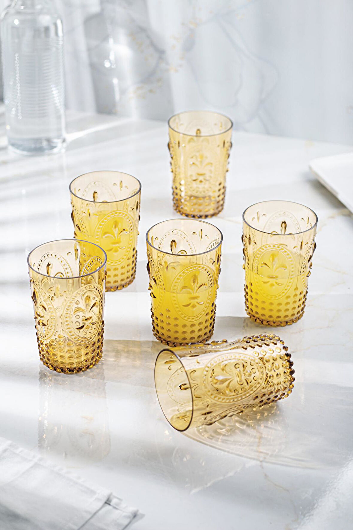 Akrilik Amber 6'lı Kısa Bardak & Su Meşrubat Kahve Yanı Bardağı 400 ml ( Cam Değildir )