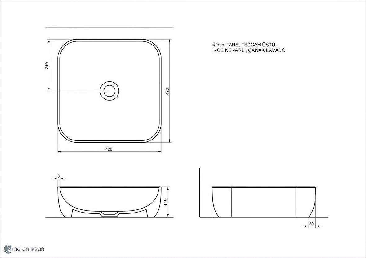 Form Tezgah Üstü Kare Lavabo 42 Cm