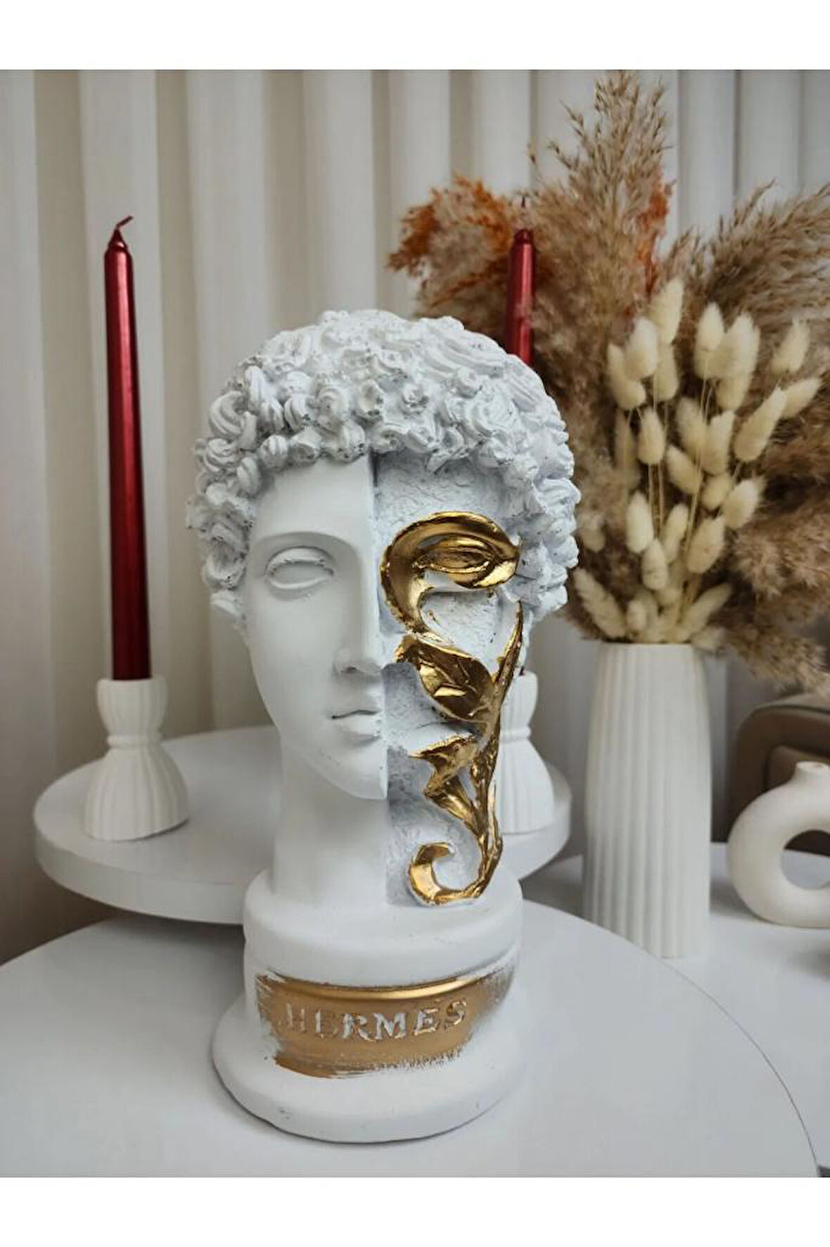 Dekoratif Çiçekli Hermes Heykel Biblo 