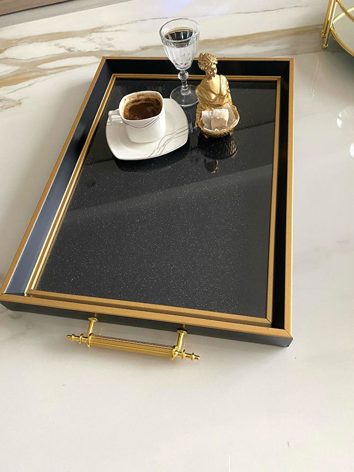 Simli Çay Tepsisi ,lüx Çay Tepsisi,sunum Tepsisi Prıltılı 