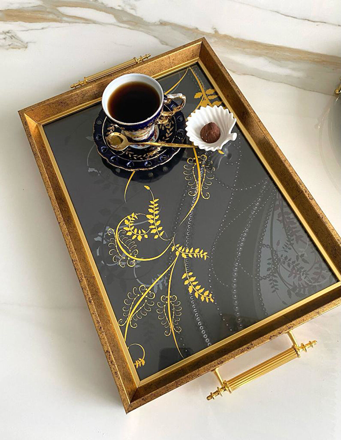 Desenli Çay Tepsisi ,lüx Çay Tepsisi,sunum Tepsisi