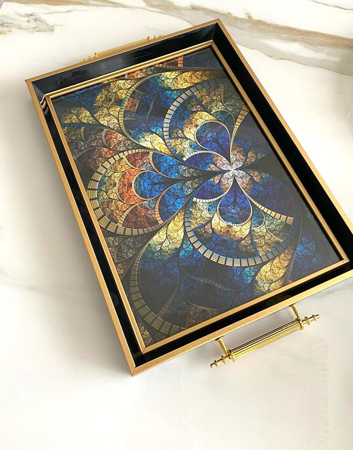 Desenli Çay Tepsisi ,lüx Çay Tepsisi,sunum Tepsisi Etnik Desen 