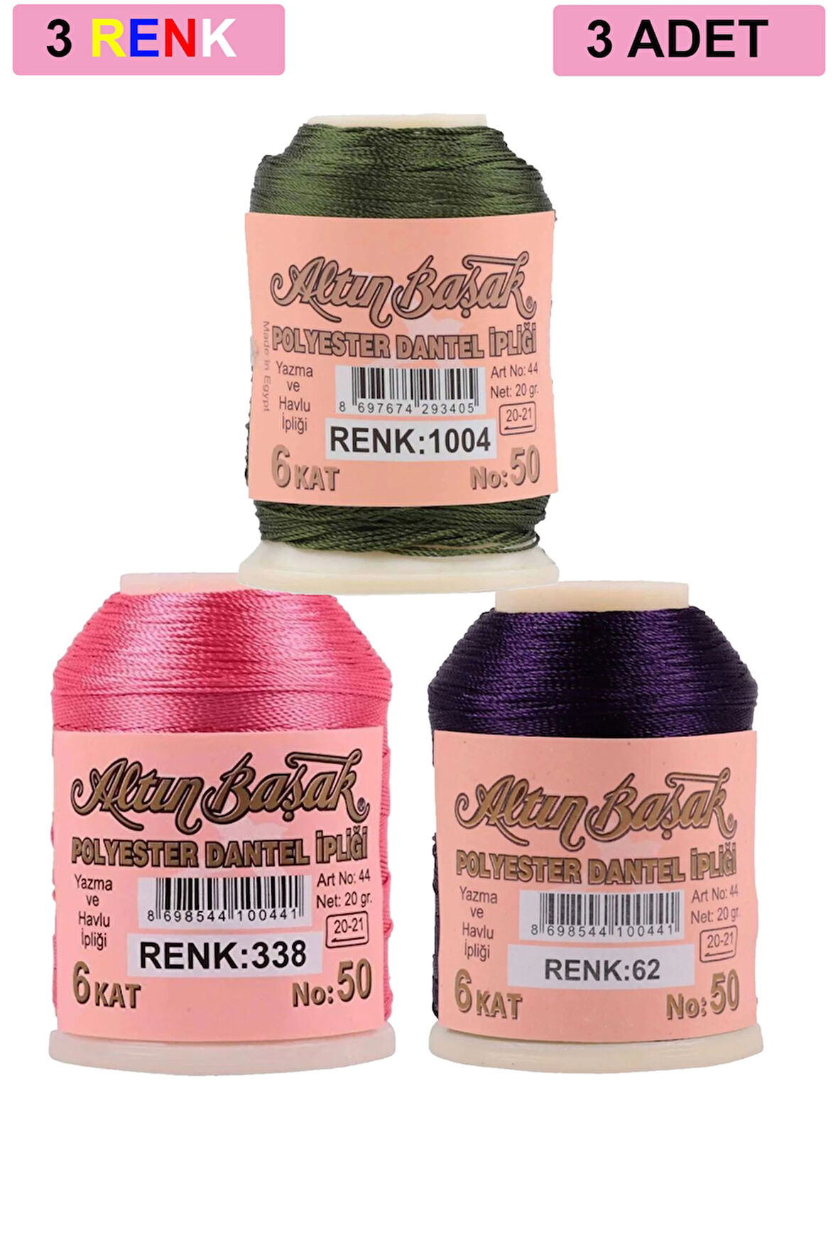 3 Adet Altınbaşak Oya ve Dantel İpi 20 gr - No: 338 - 062 - 1004