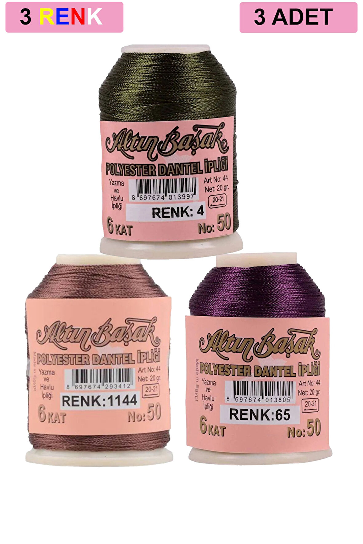 3 Adet Altınbaşak Oya ve Dantel İpi 20 gr - No: 1144 - 065 - 004