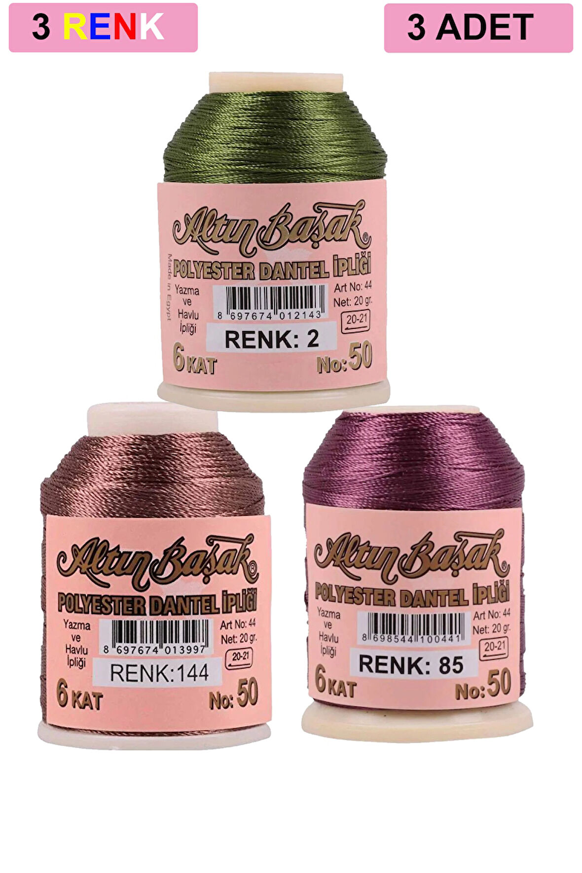 3 Adet Altınbaşak Oya ve Dantel İpi 20 gr - No: 144 - 085 - 002