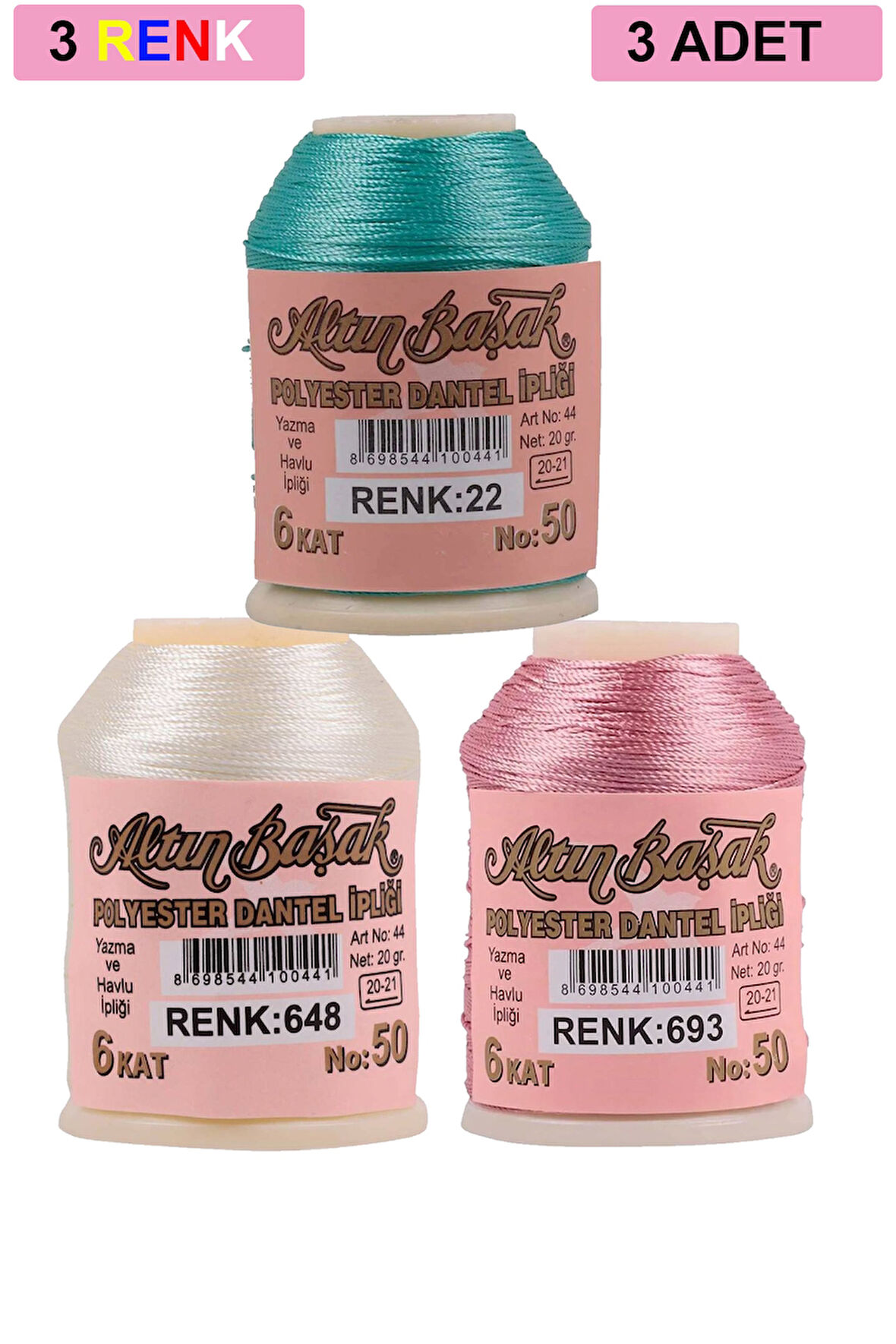 3 Adet Altınbaşak Oya ve Dantel İpi 20 gr - No: 648 - 693 - 022