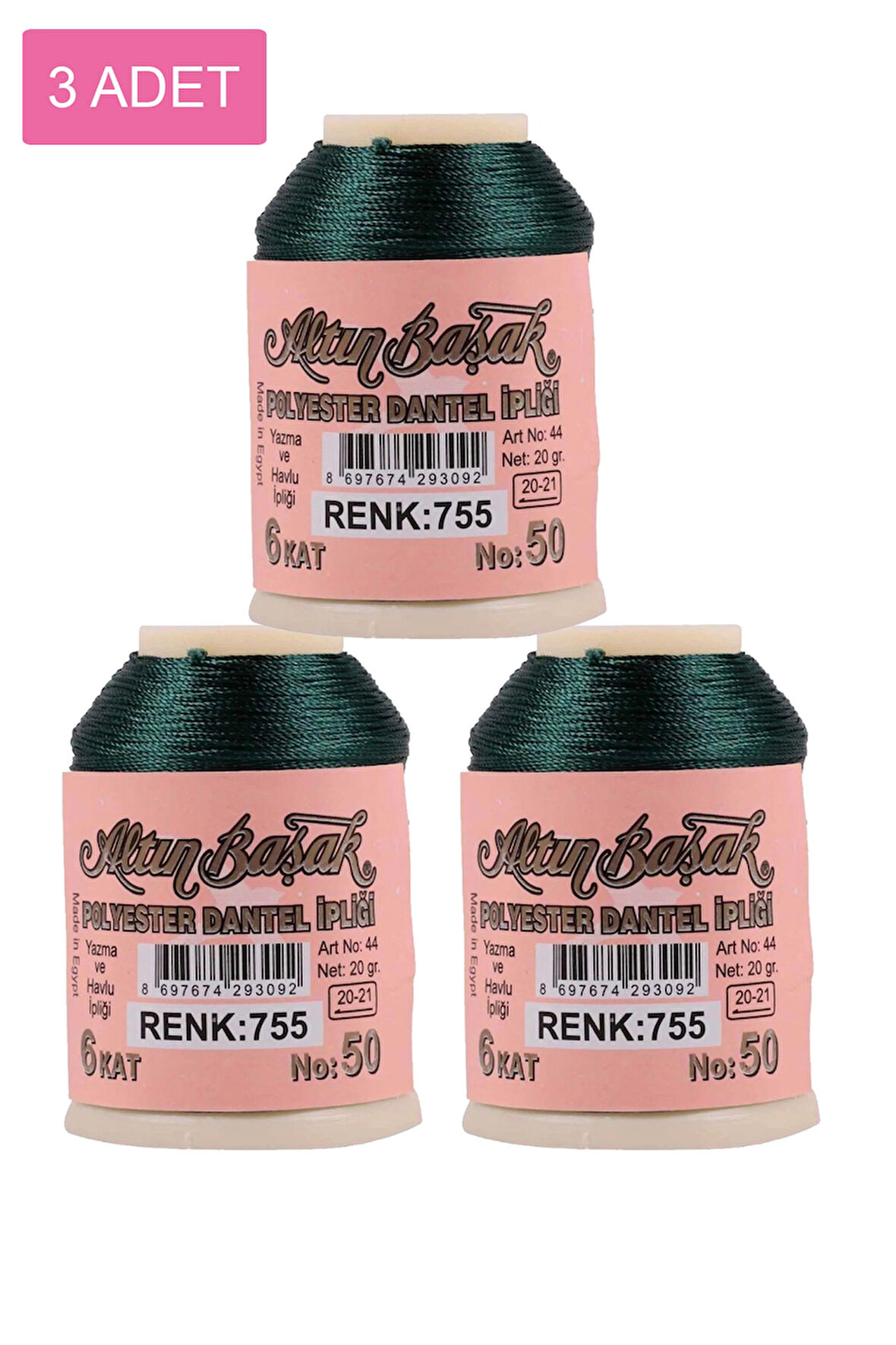 3 Adet Altınbaşak Oya ve Dantel İpi 20 gr - No: 755