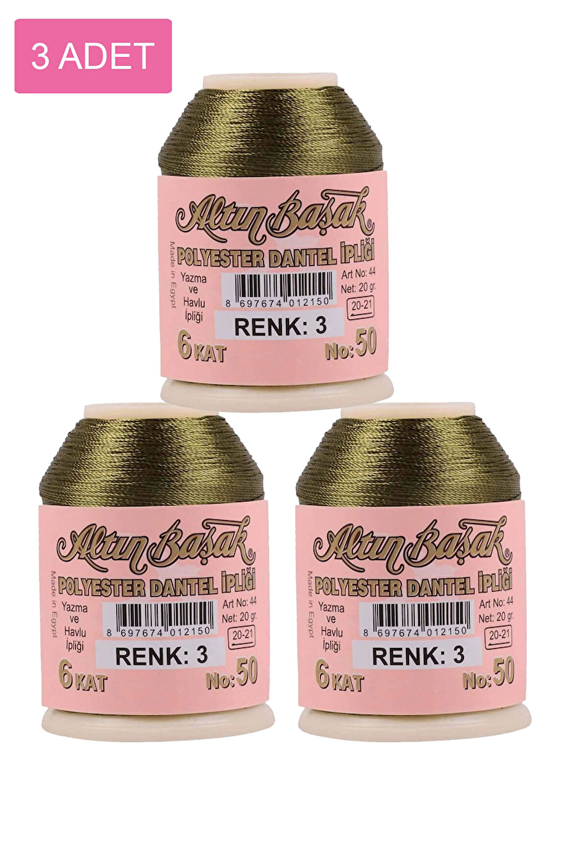 3 Adet Altınbaşak Oya ve Dantel İpi 20 gr - No: 003