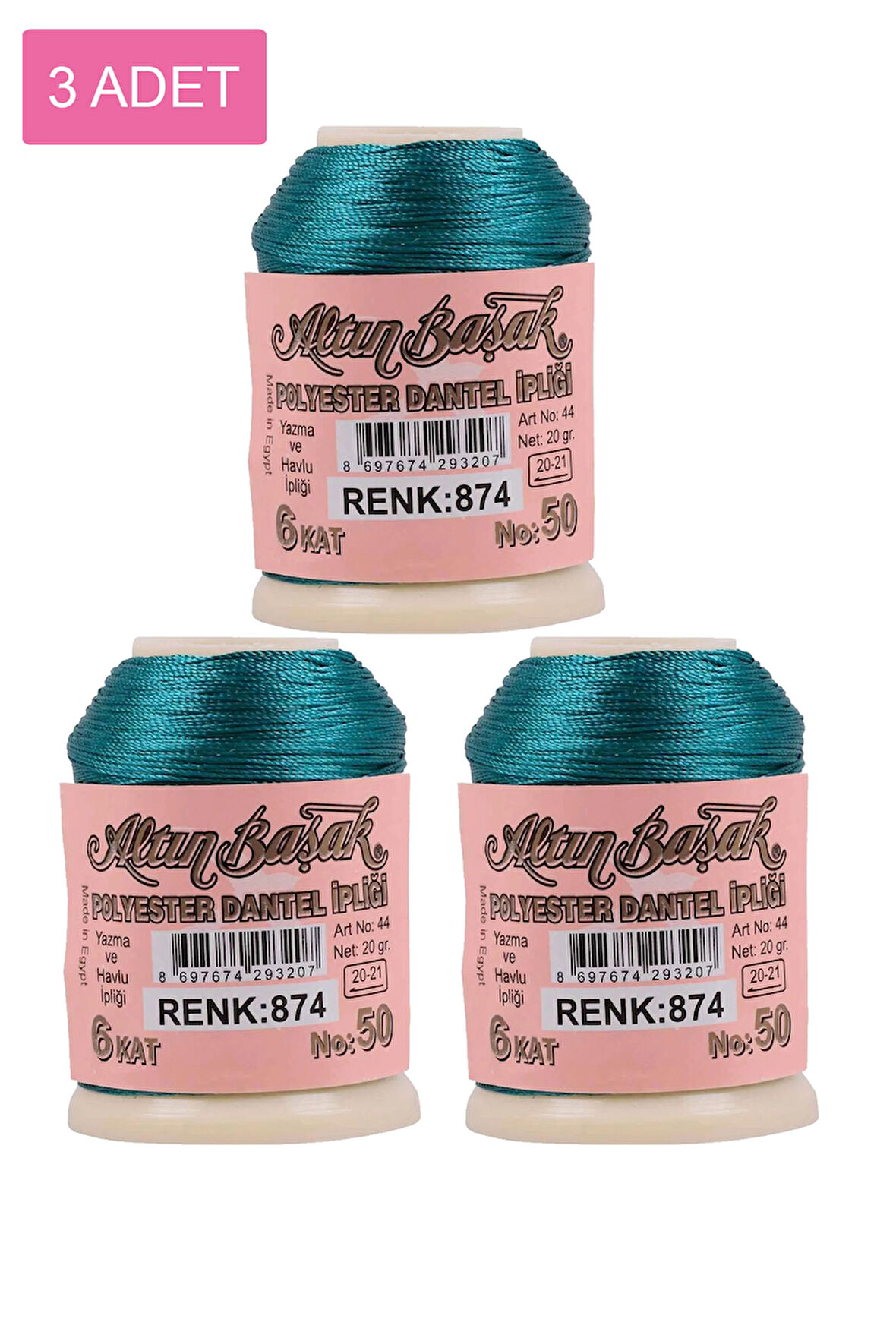 3 Adet Altınbaşak Oya ve Dantel İpi 20 gr - No: 874