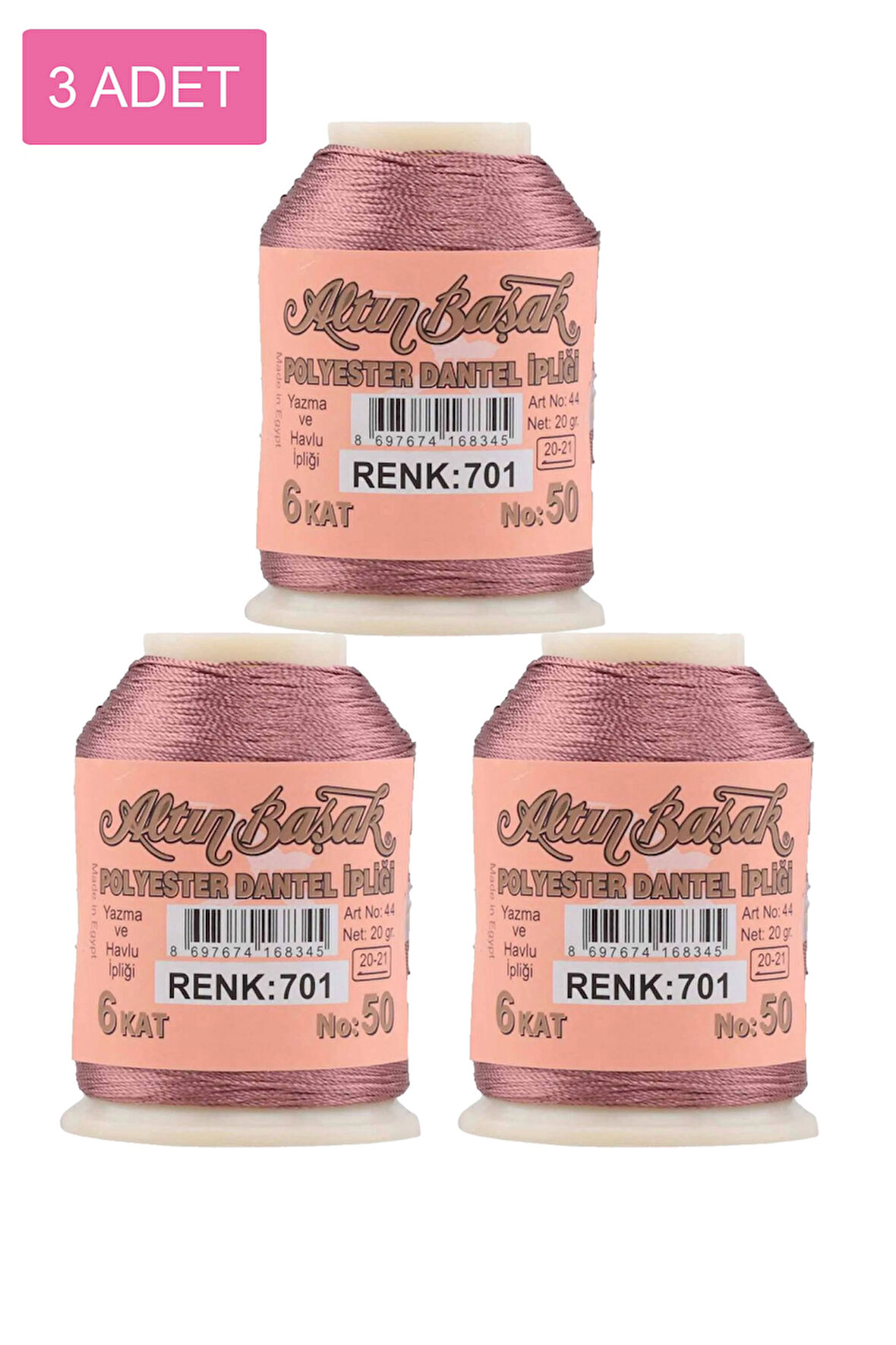 3 Adet Altınbaşak Oya ve Dantel İpi 20 gr - No: 701