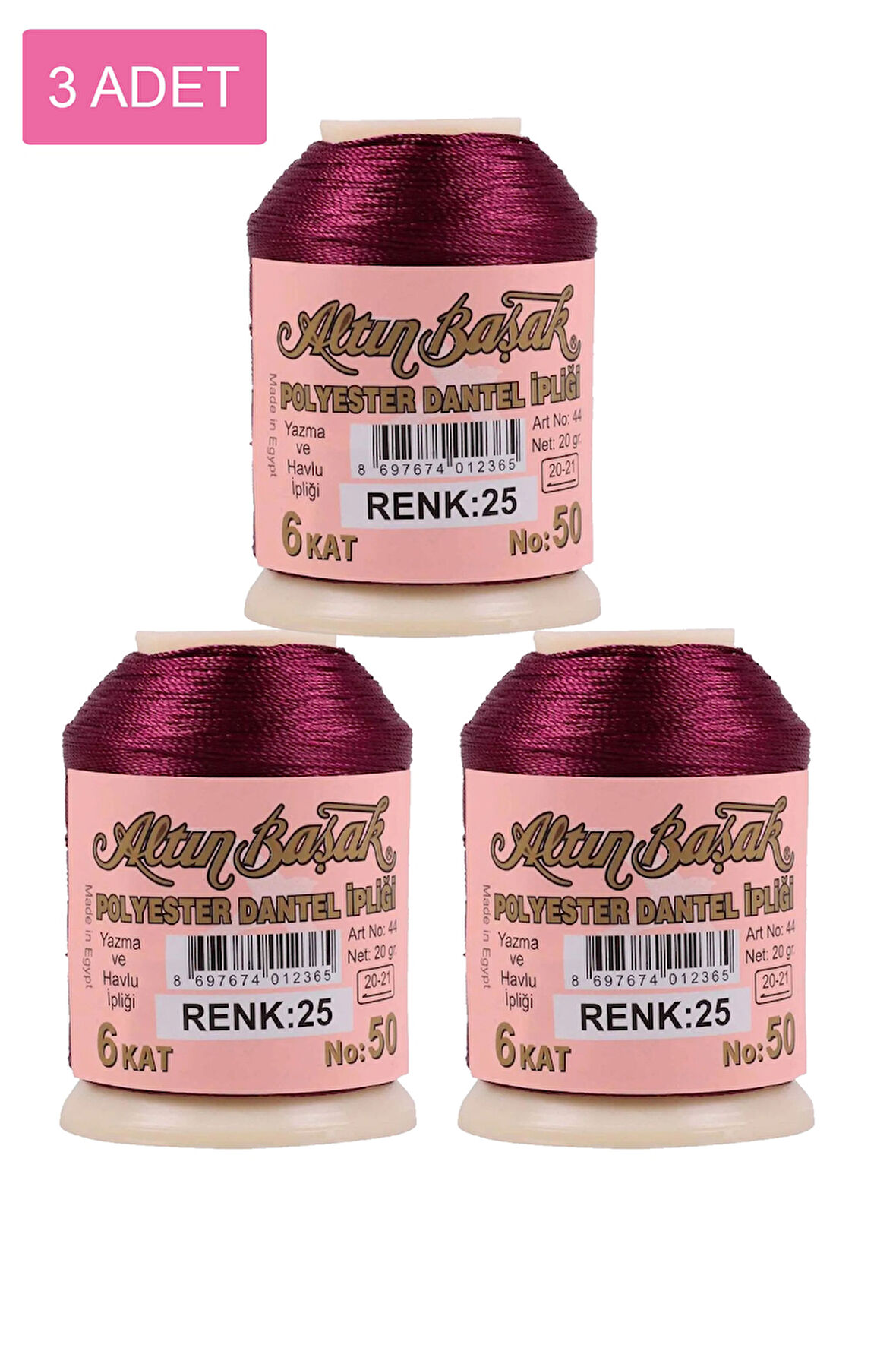 3 Adet Altınbaşak Oya ve Dantel İpi 20 gr - No: 025