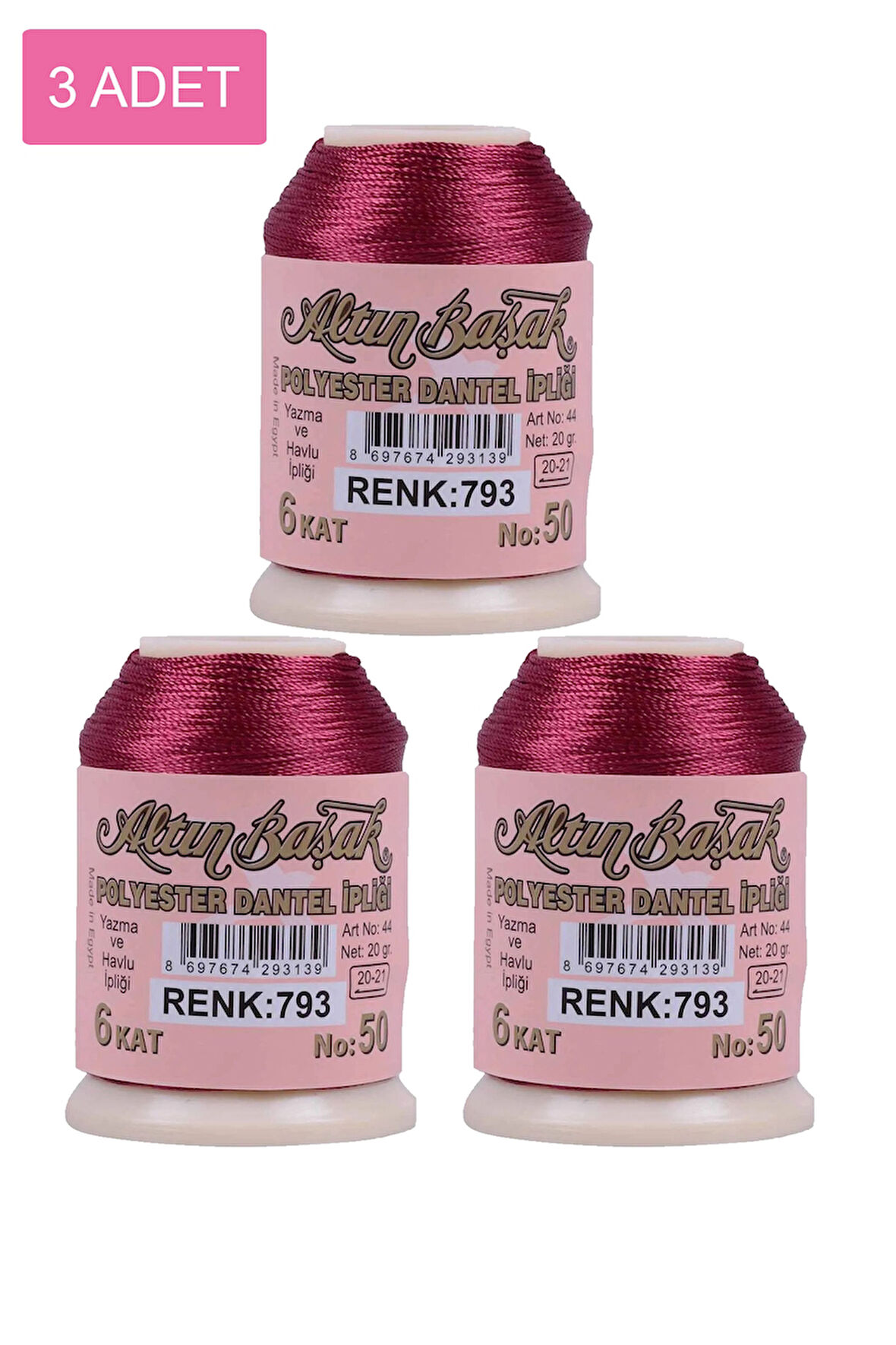 3 Adet Altınbaşak Oya ve Dantel İpi 20 gr - No: 793