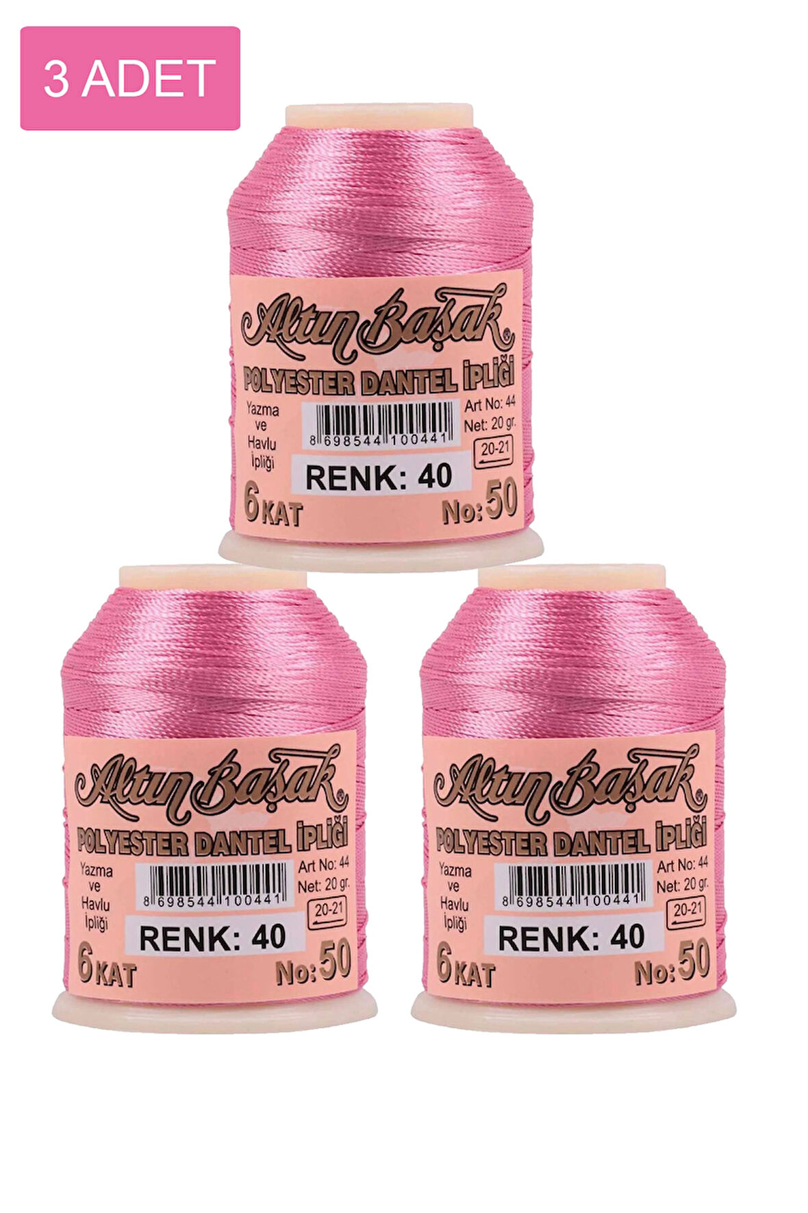 3 Adet Altınbaşak Oya ve Dantel İpi 20 gr - No: 040