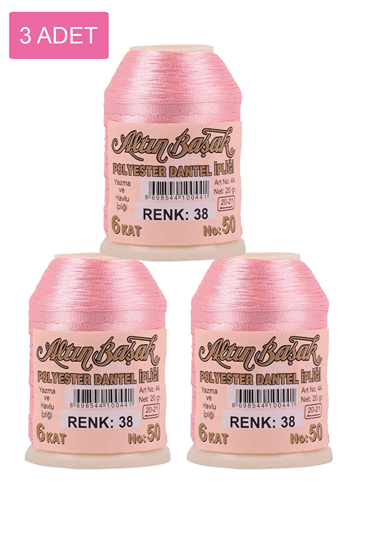 3 Adet Altınbaşak Oya ve Dantel İpi 20 gr - No: 038
