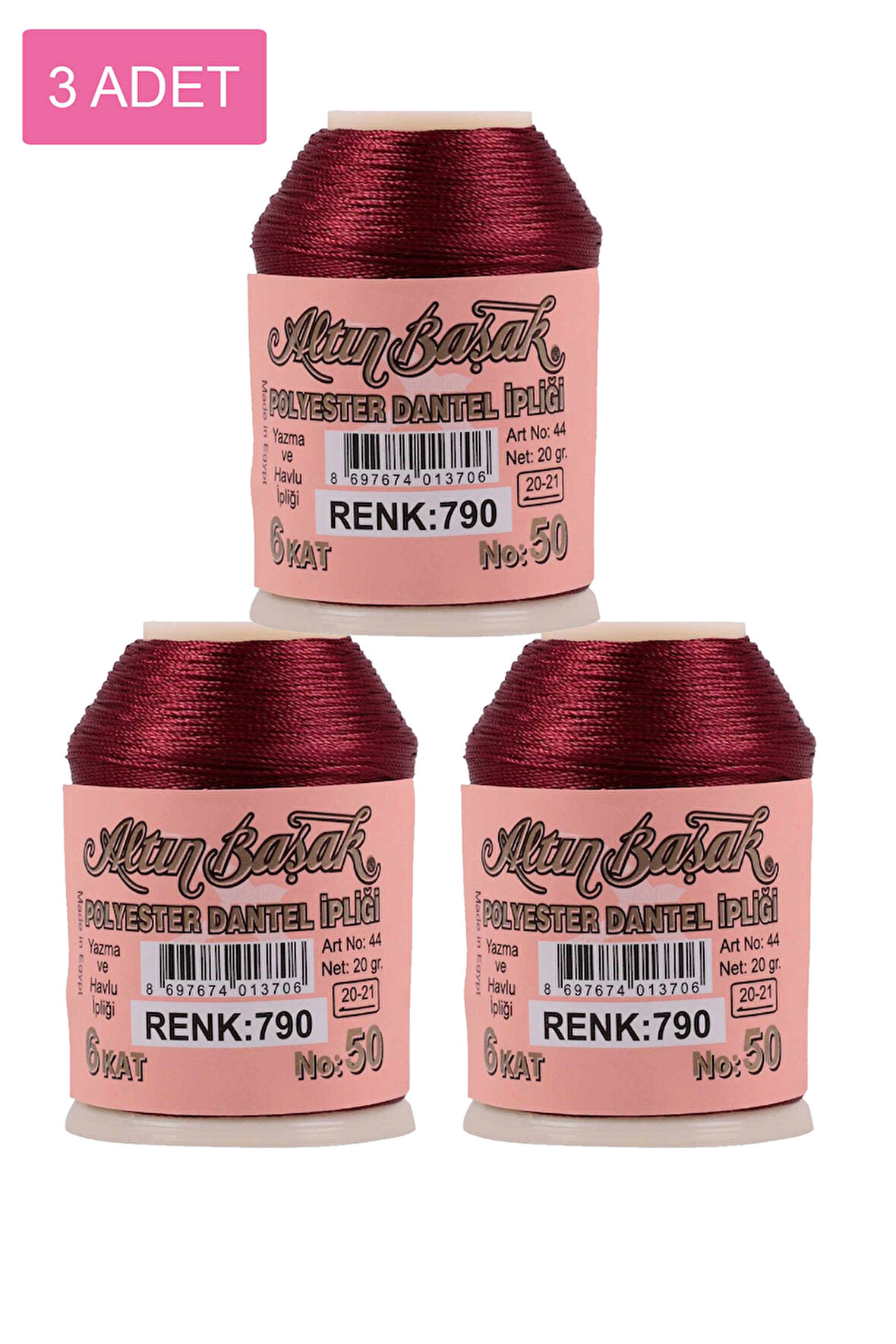 3 Adet Altınbaşak Oya ve Dantel İpi 20 gr - No: 790