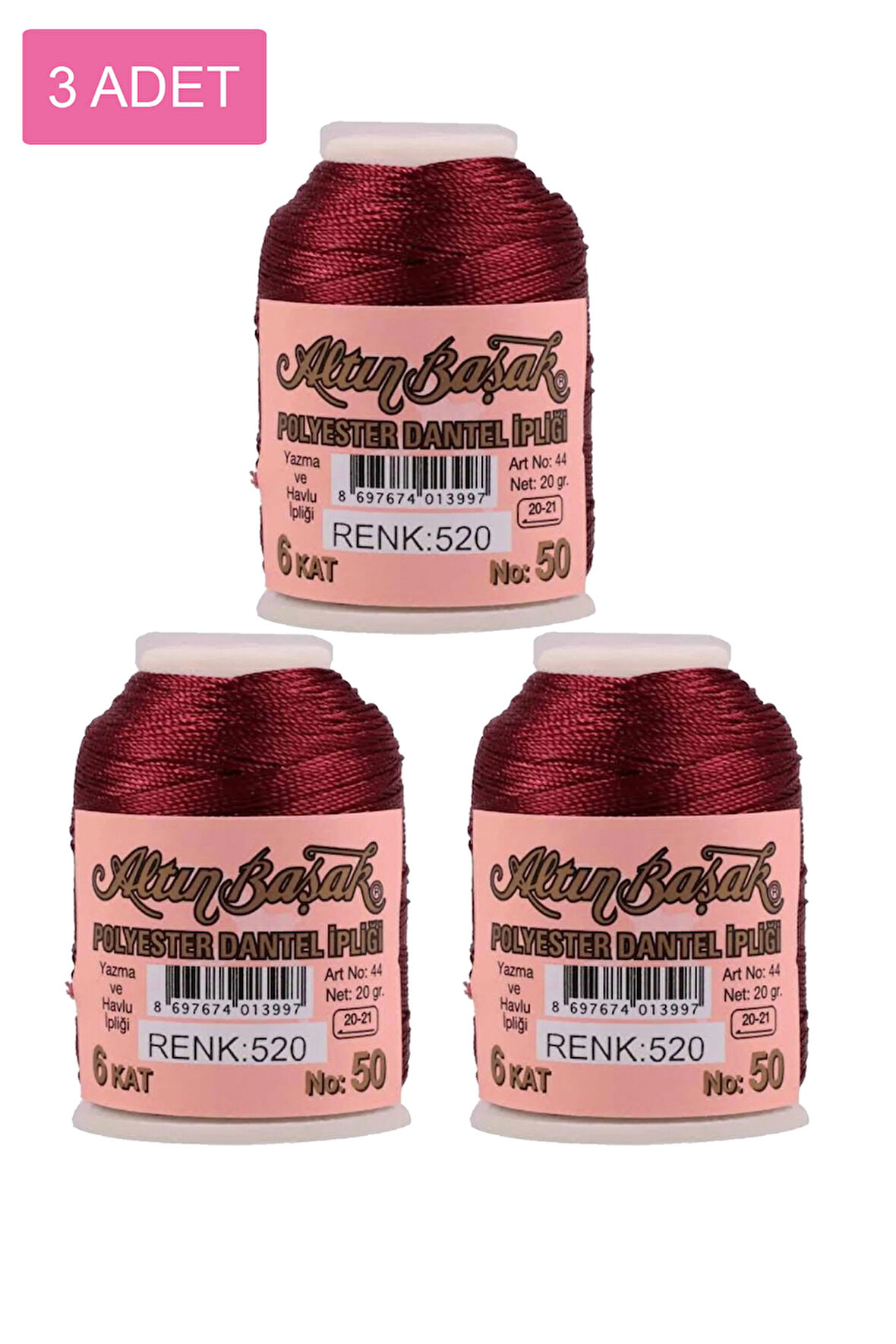 3 Adet Altınbaşak Oya ve Dantel İpi 20 gr - No: 520