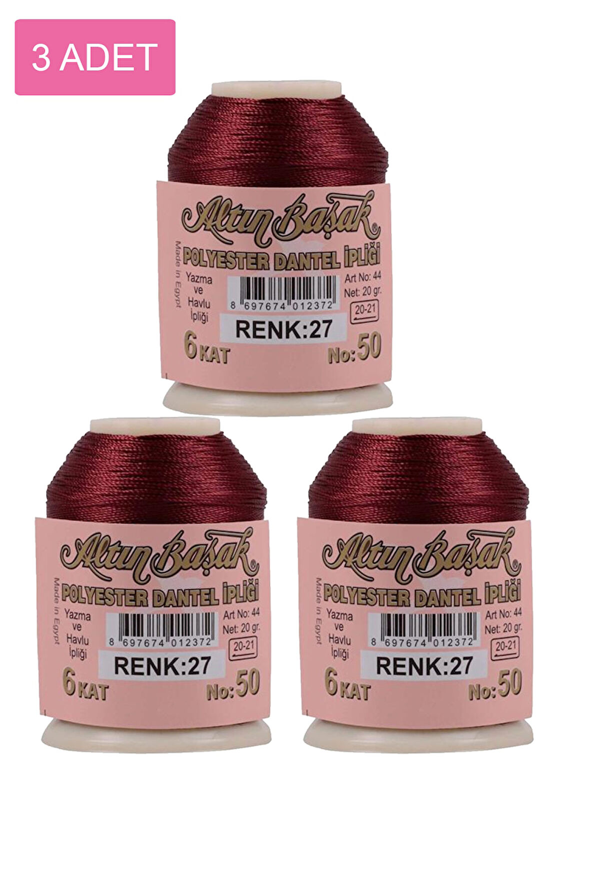 3 Adet Altınbaşak Oya ve Dantel İpi 20 gr - No: 027