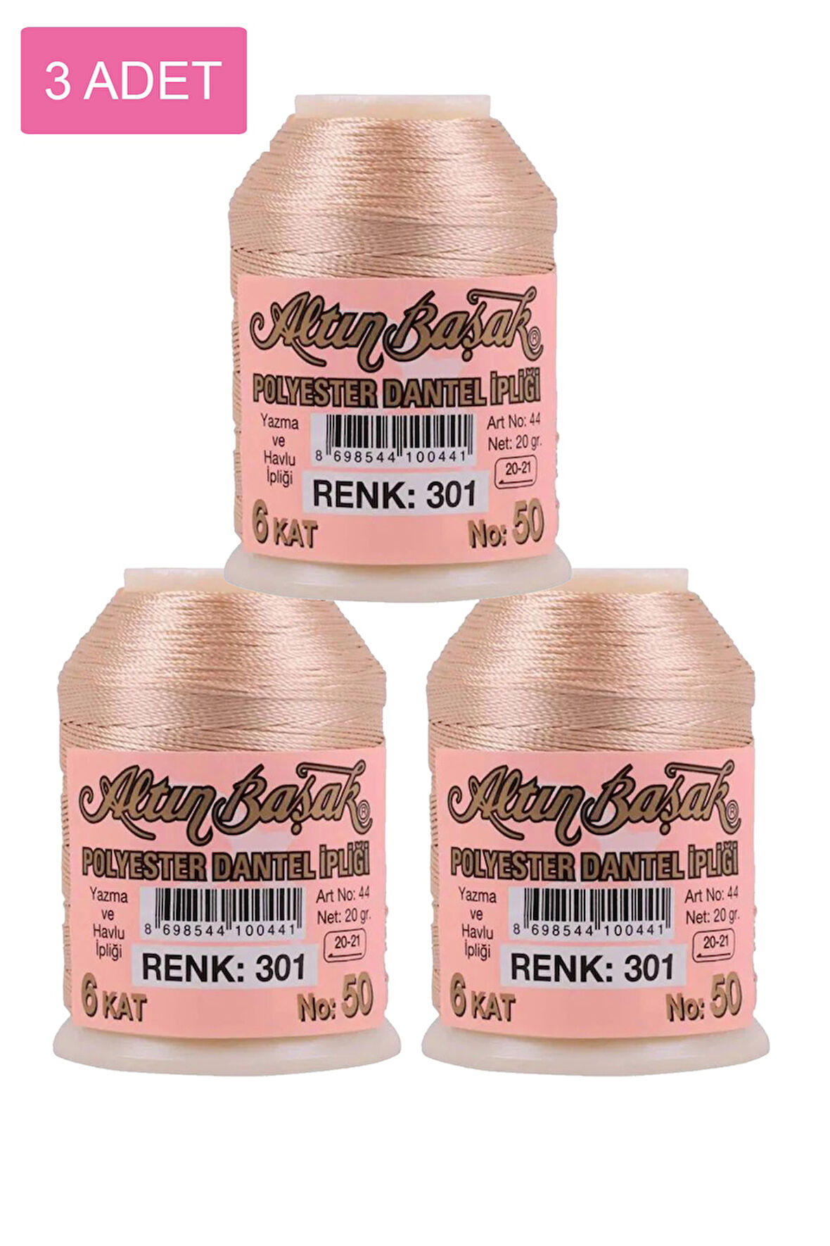 3 Adet Altınbaşak Oya ve Dantel İpi 20 gr - No: 301