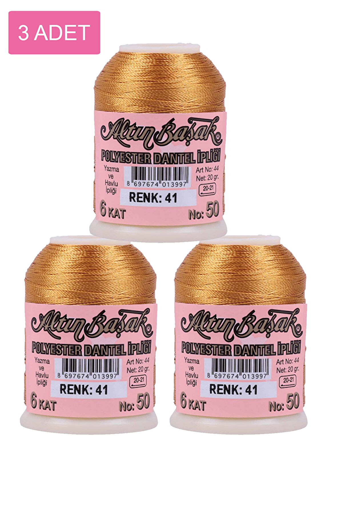 3 Adet Altınbaşak Oya ve Dantel İpi 20 gr - No: 041