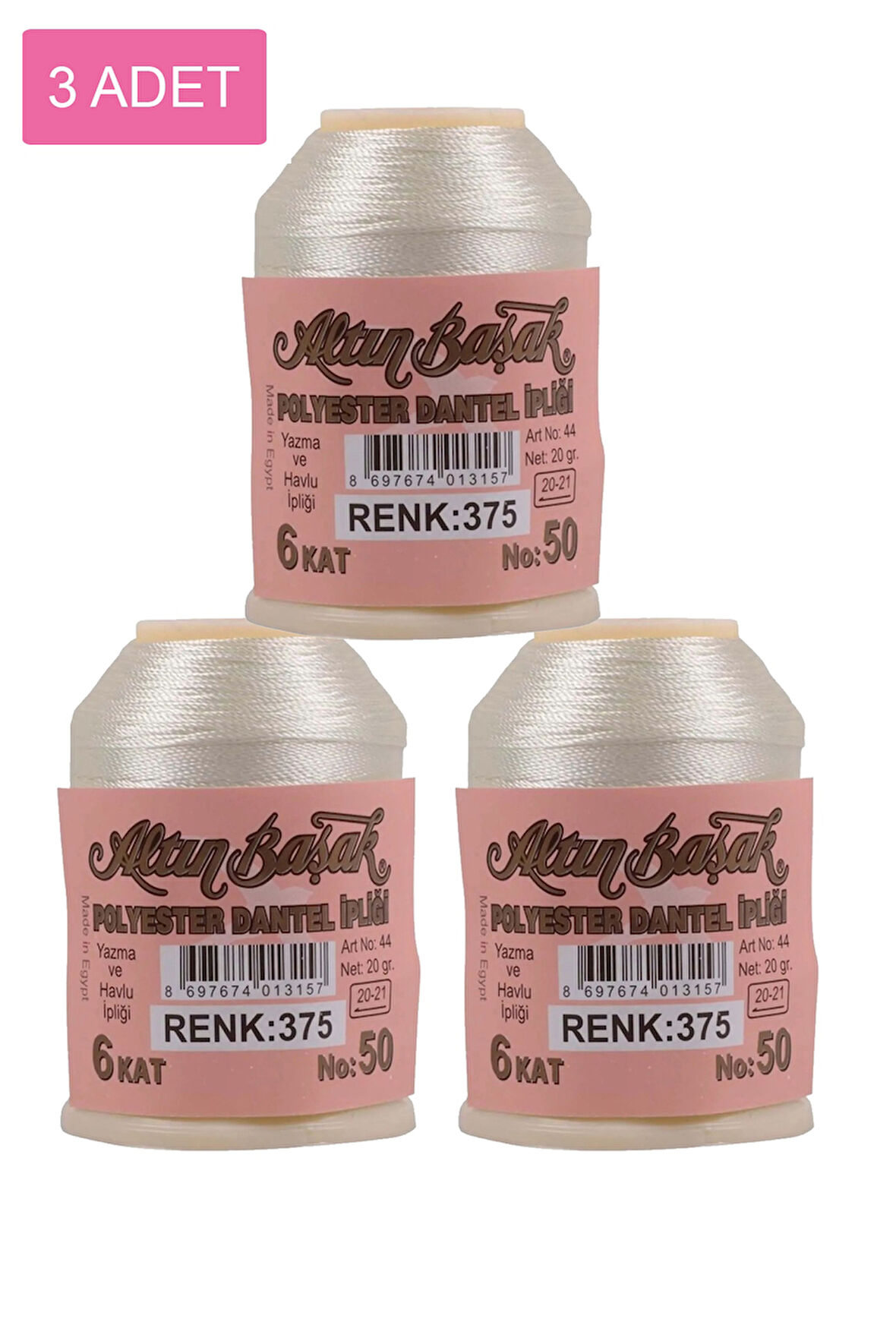 3 Adet Altınbaşak Oya ve Dantel İpi 20 gr - No: 375