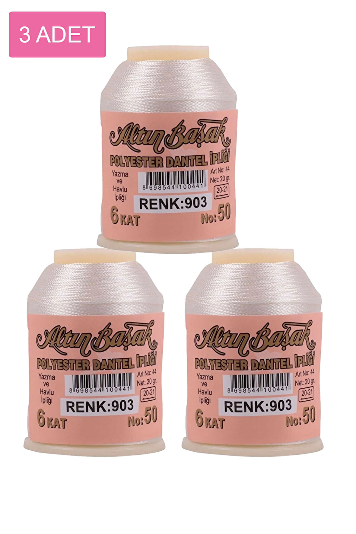 3 Adet Altınbaşak Oya ve Dantel İpi 20 gr - No: 903