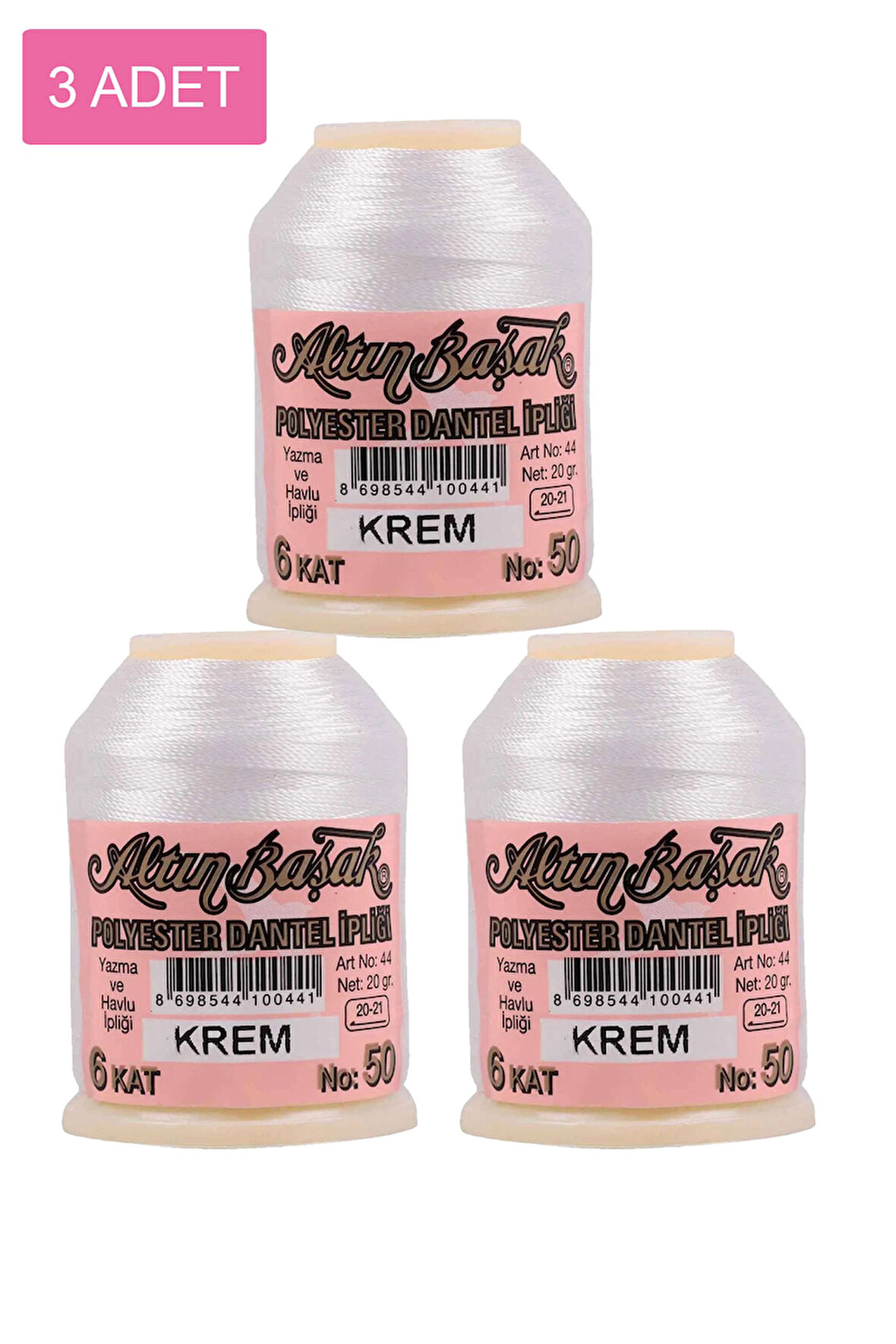 3 Adet Altınbaşak Oya ve Dantel İpi 20 gr - No: KREM