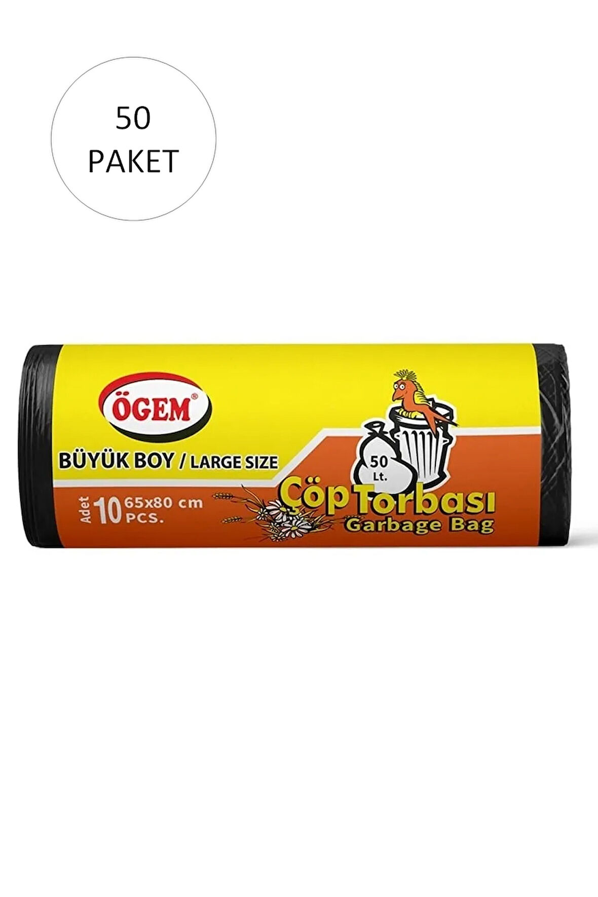 Büyük Boy Çöp Torbası 65 x 80 cm 10 Lu Rulo x 50 Paket = 500 Adet (Siyah)