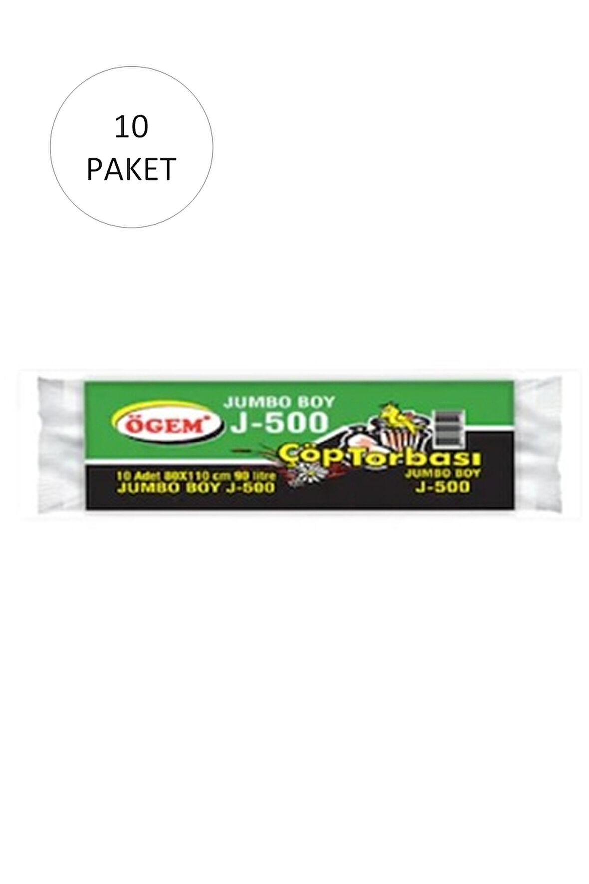 J-500 Jumbo Boy Çöp Torbası 80 x 110 cm 10 Lu Rulo x 10 Paket = 100 Adet (Siyah)