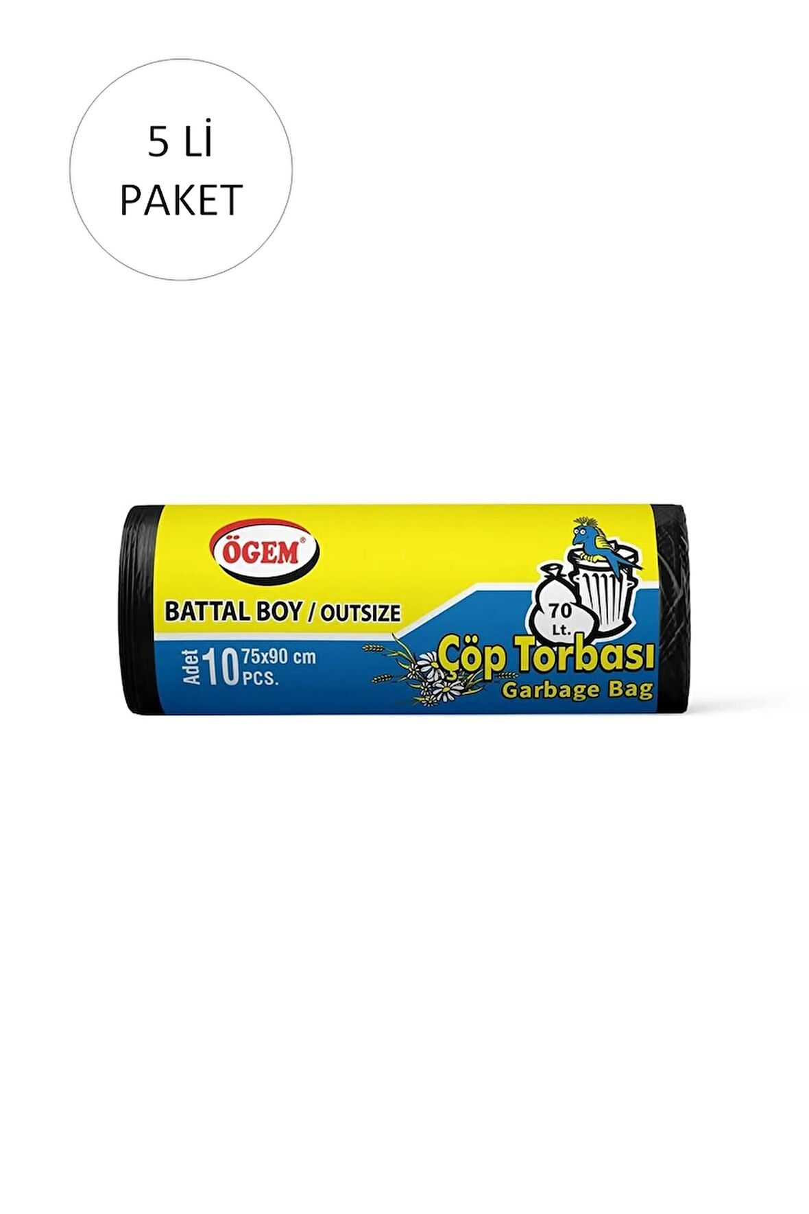 Battal Boy Çöp Torbası 75 x 90 cm 10 Lu Rulo x 5 Paket = 50 Adet (Siyah)