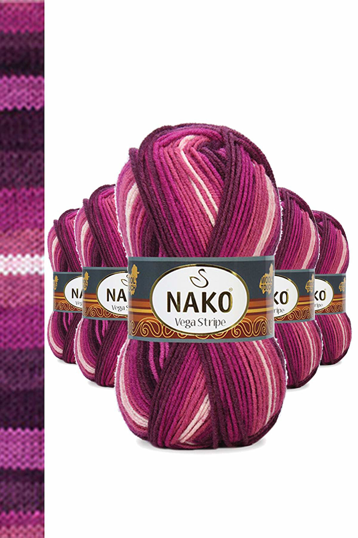 5 Adet Vega Stripe Premium Akrilik El Örgü İpi Yünü No: 82413