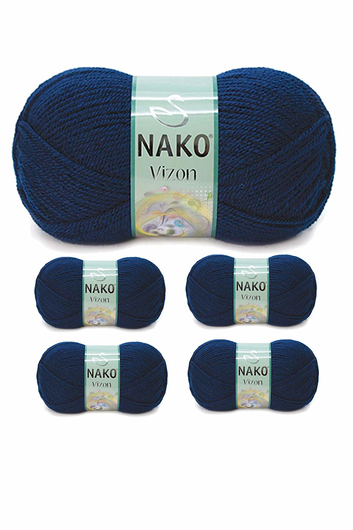 5 Adet Vizon Premium Akrilik El Örgü İpi Yünü Renk No:148 Lacivert