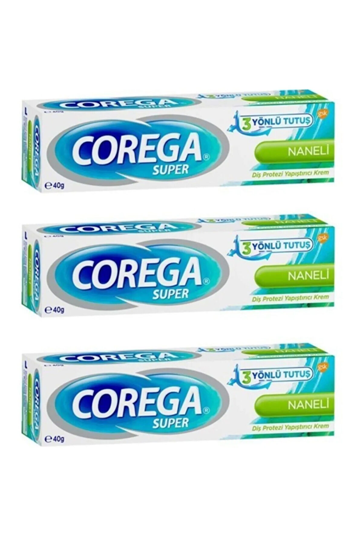 Süper Protez Yapıştırıcı Krem Naneli 40 gr X 3 Adet Set