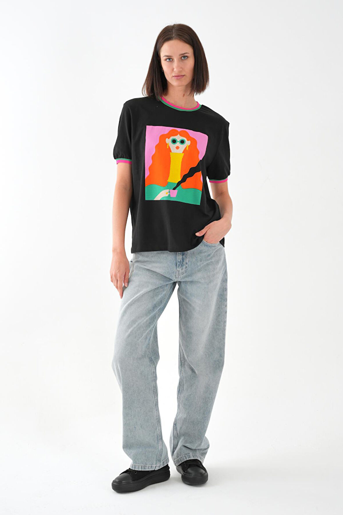 ALEXANDERGARDI Yaka ve Kol Detaylı Baskılı Kadın T-shirt