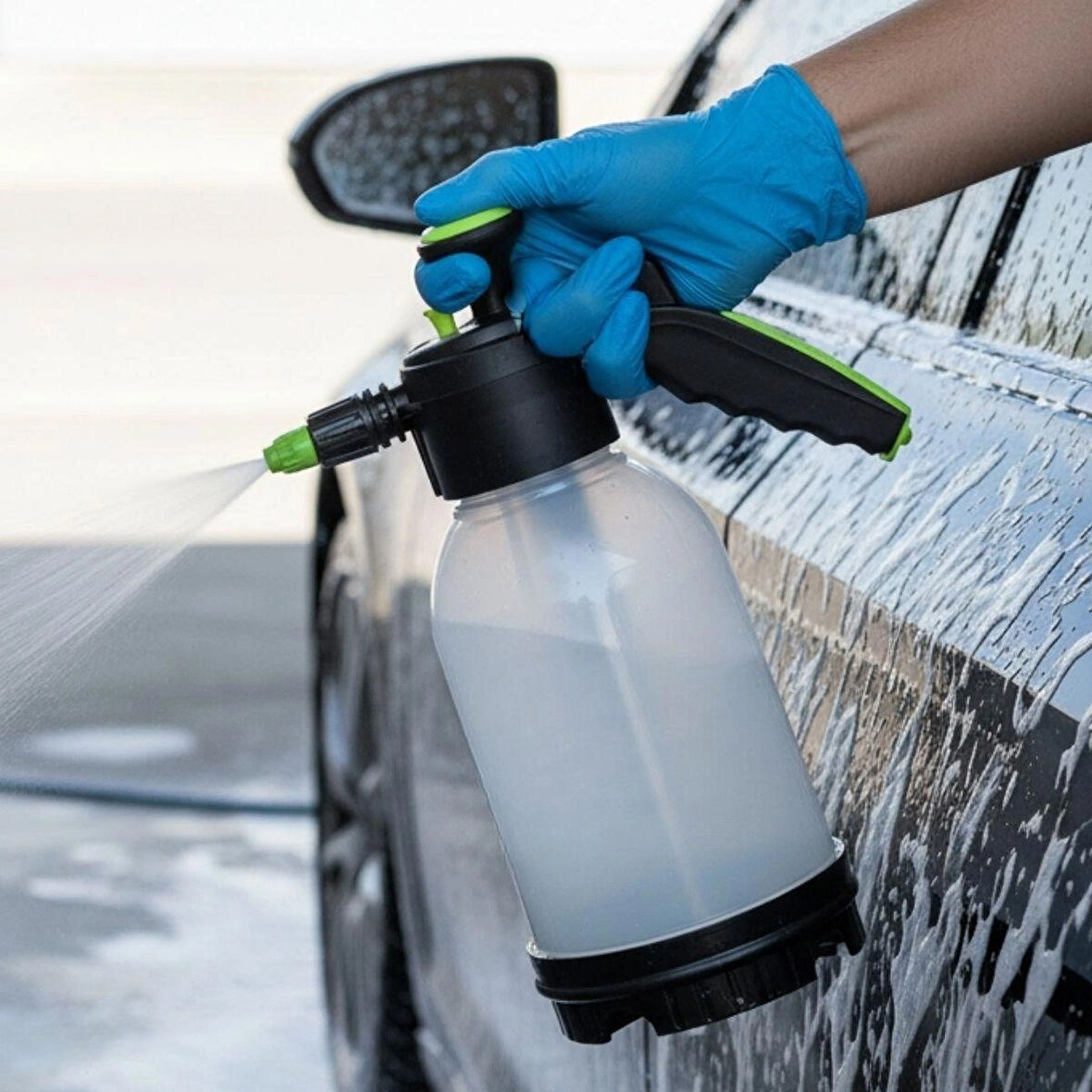 2 Başlıklı 2 Litre Basınçlı Köpük ve Su Püskürtme Aparatı – Oto Yıkama, Bitki Sulama, Temizlik Spreyi